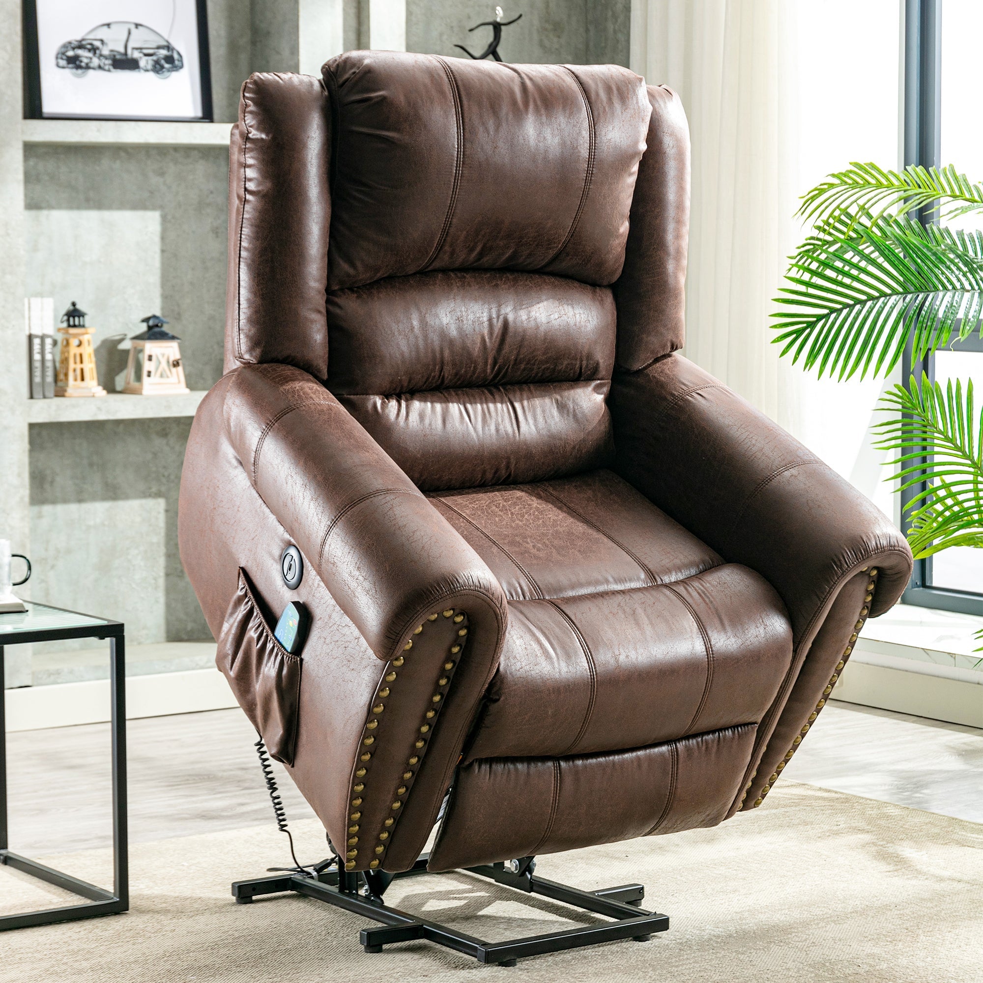 Power Lift Recliner Chair with Massage, Heat, USB Port & Pockets, Heavy Duty Electric Faux Leather