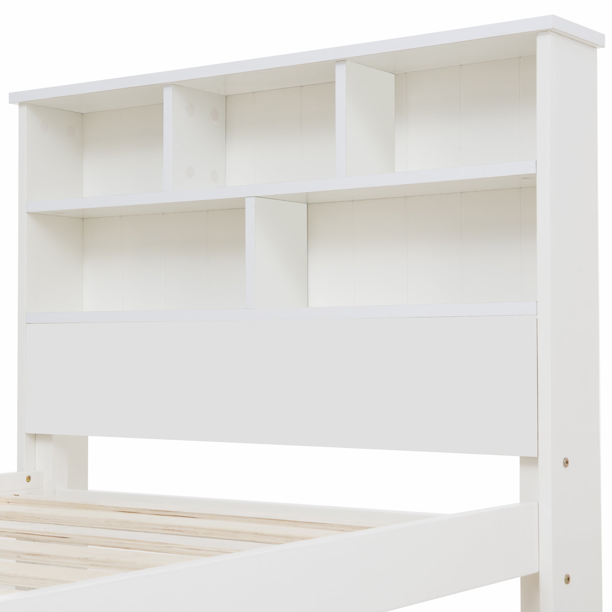 Bed with Shelves, White Wooden Storage Bed, Underbed Drawer - 3FT Single (90 x 190 cm) Frame Only