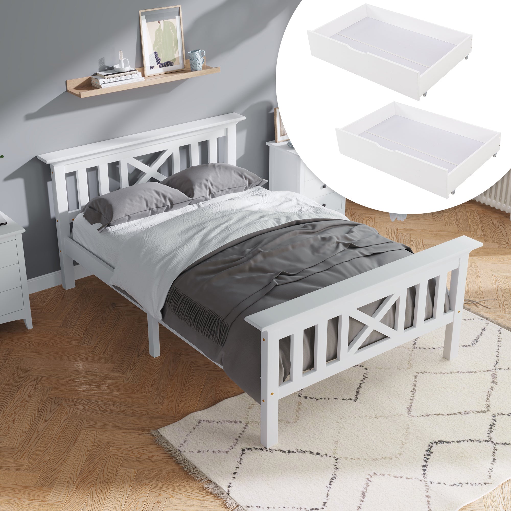 Modern TV Cabinet with Glass Shelves and LED Lighting, High-Gloss White, Wood Look