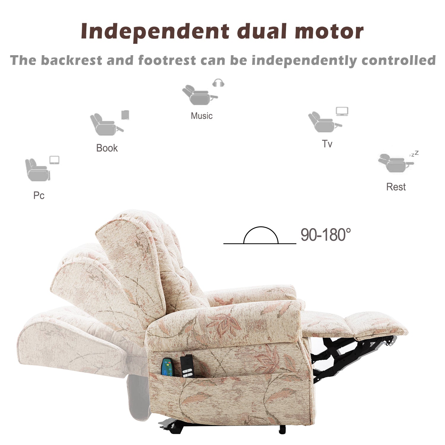 Dual Motor Lift Chair Recliner, Electric Power, Heat Massage, for Elderly, Sofa