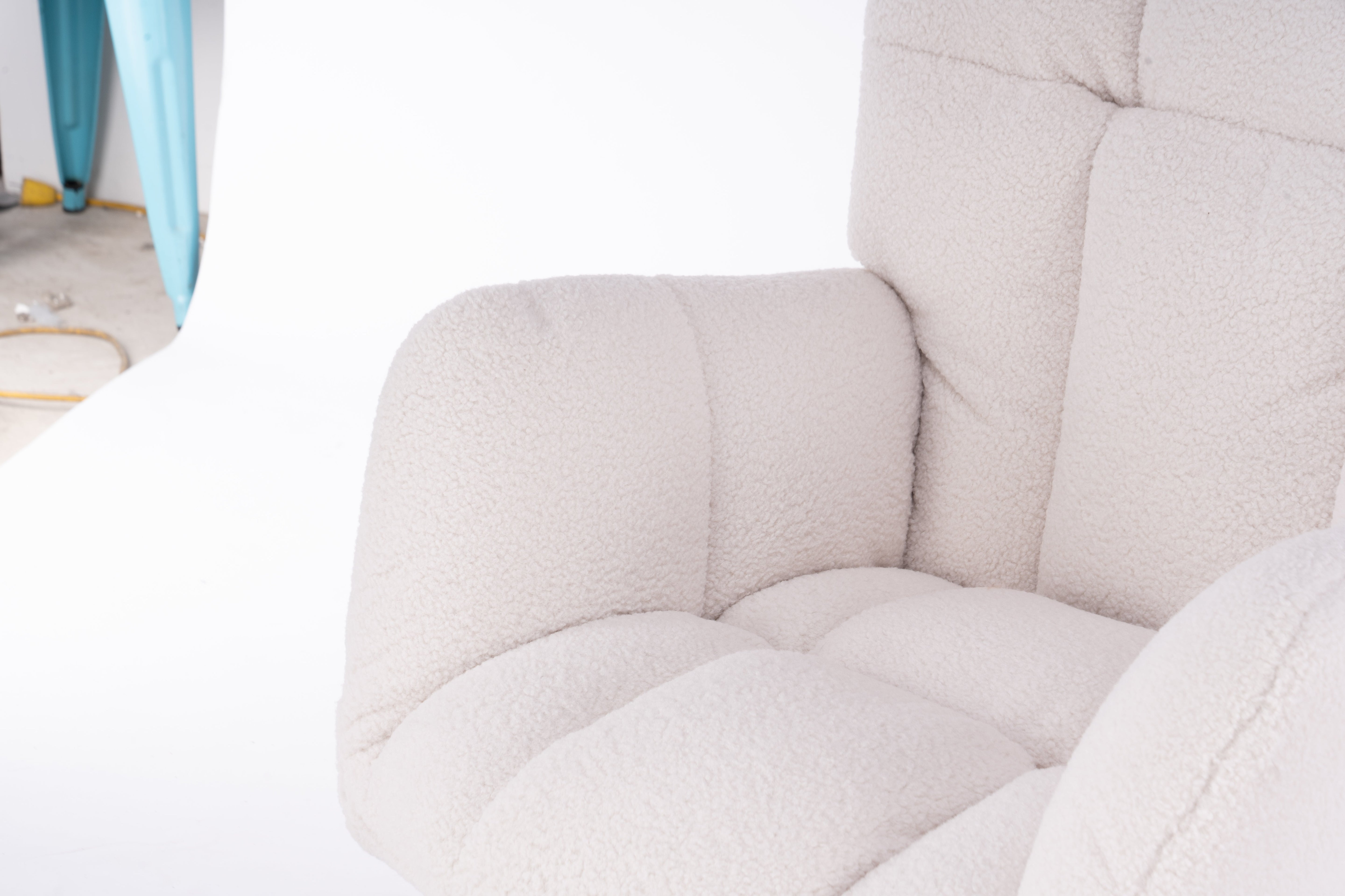 Mid Century Modern Teddy Fabric Tufted Upholstered Rocking Chair, Ivory White