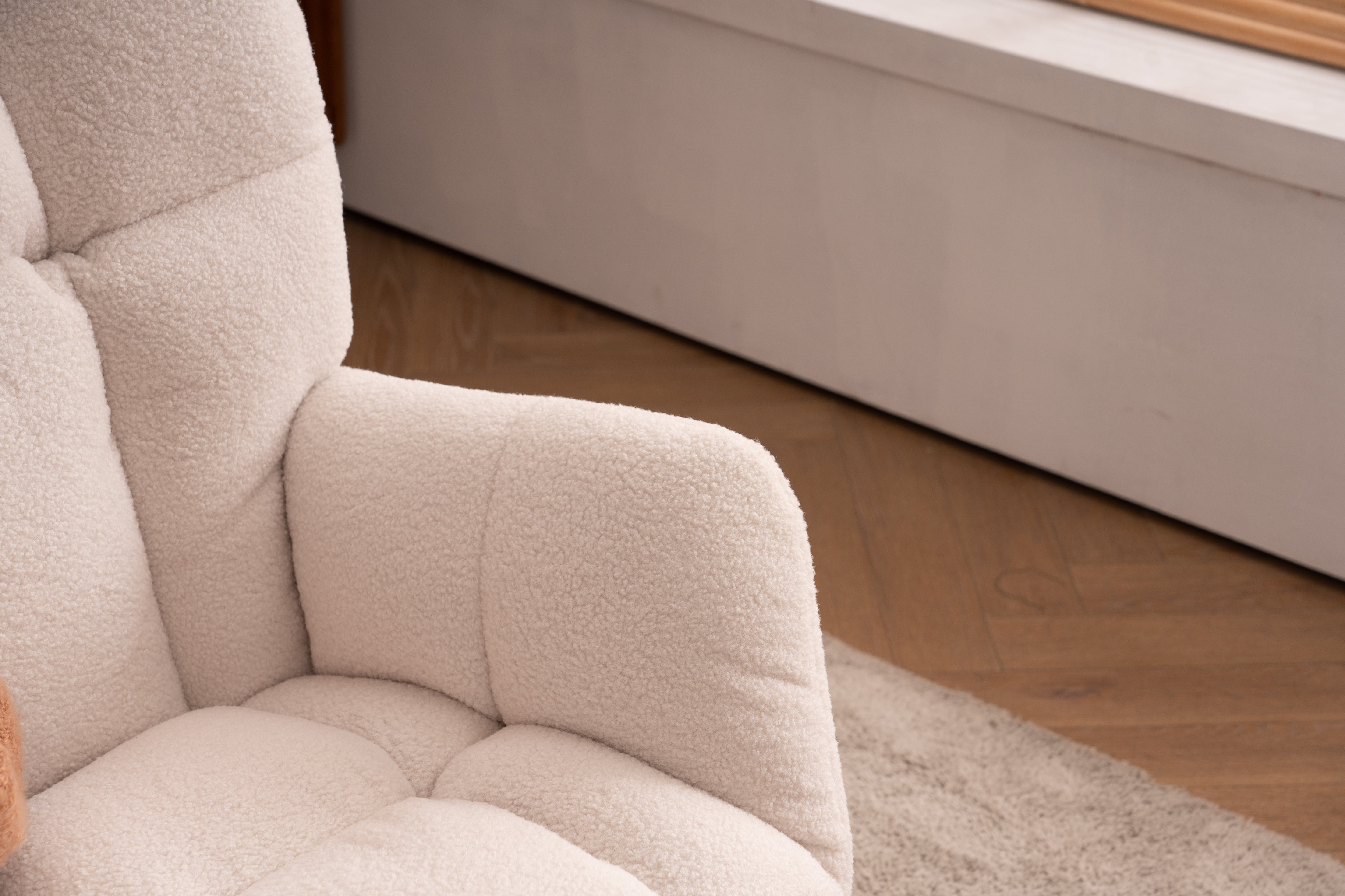 Mid Century Modern Teddy Fabric Tufted Upholstered Rocking Chair, Ivory White