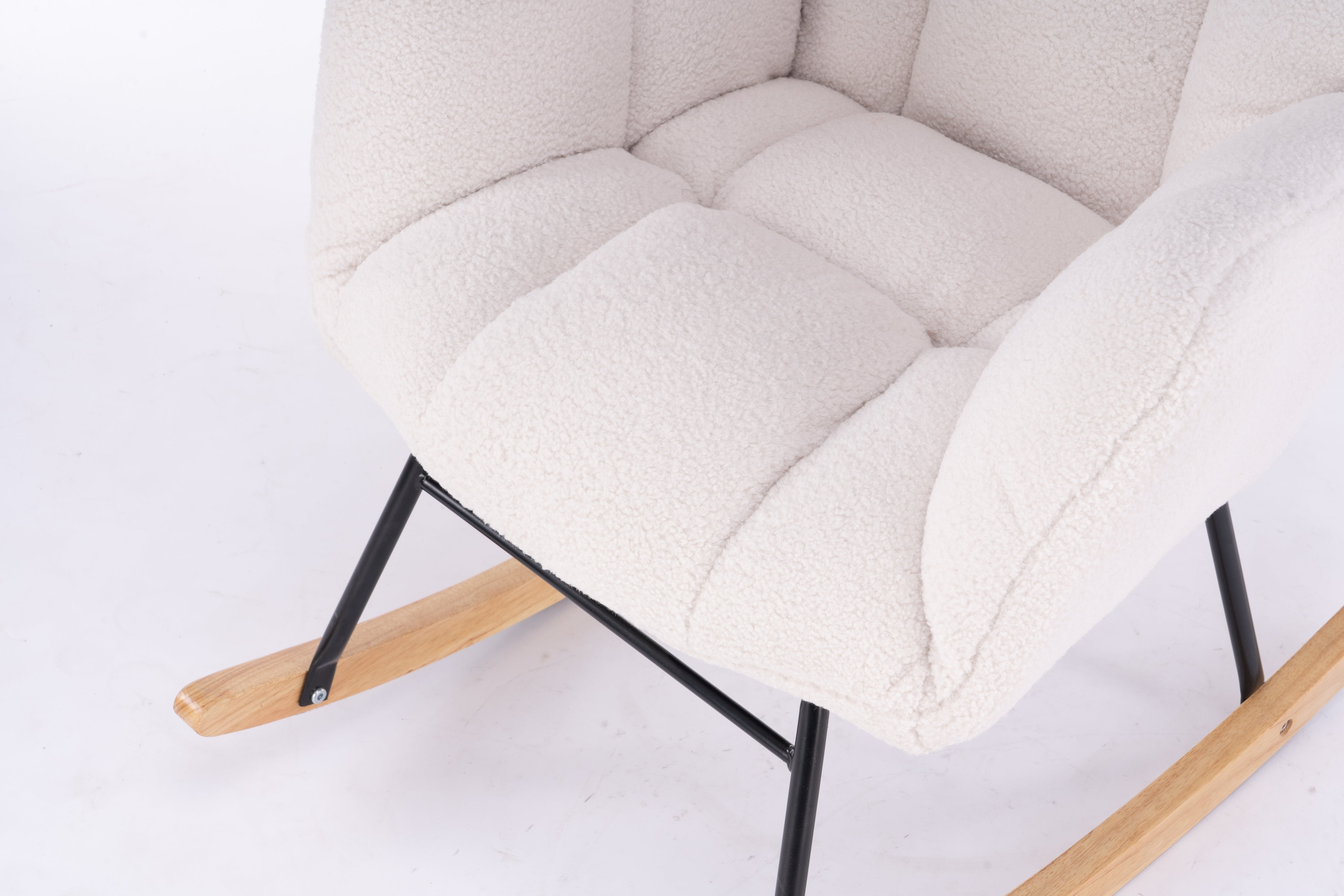 Mid Century Modern Teddy Fabric Tufted Upholstered Rocking Chair, Ivory White