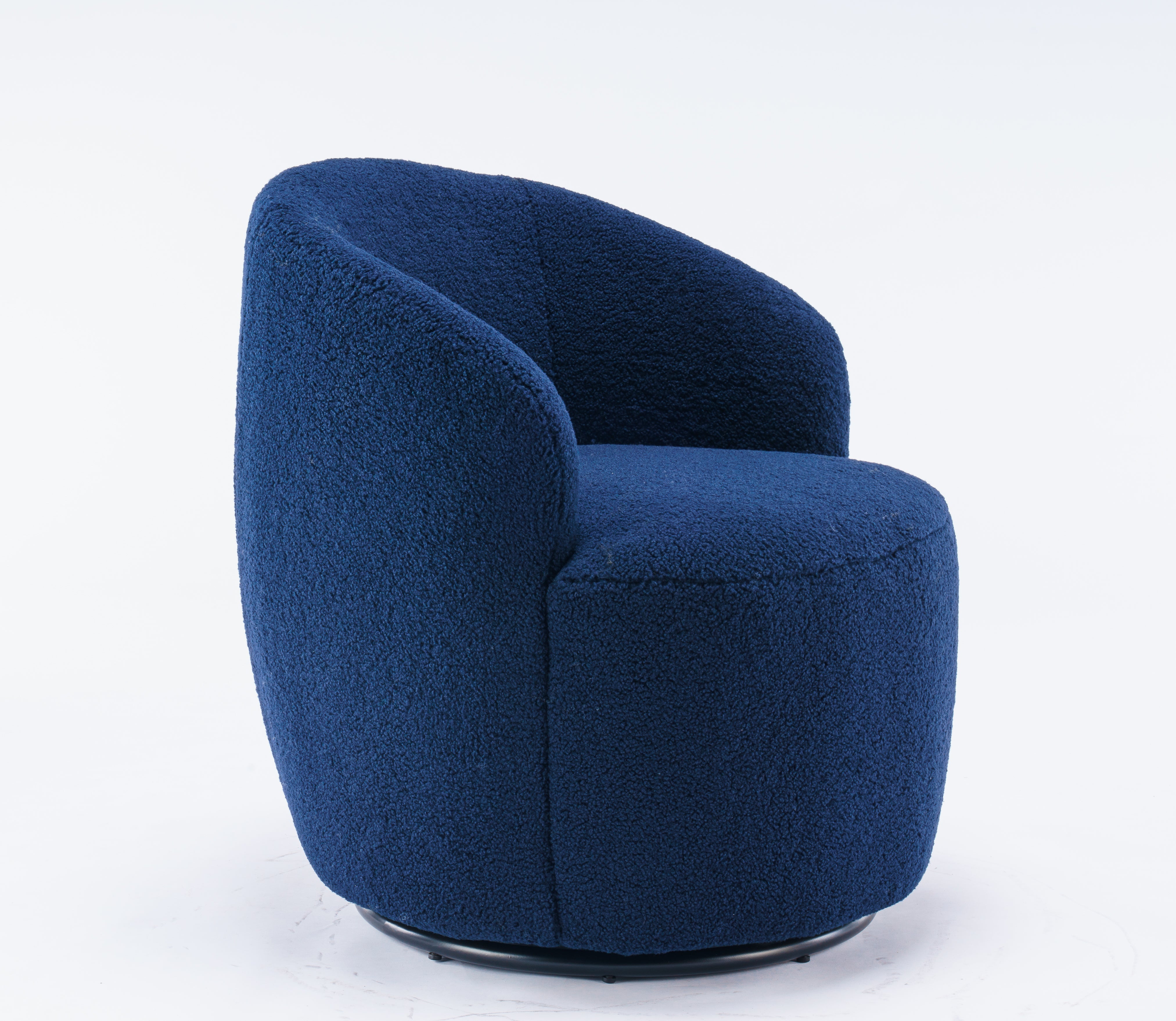 Teddy Fabric Swivel Accent Armchair Barrel Chair With Black Powder Coating Metal Ring, Blue