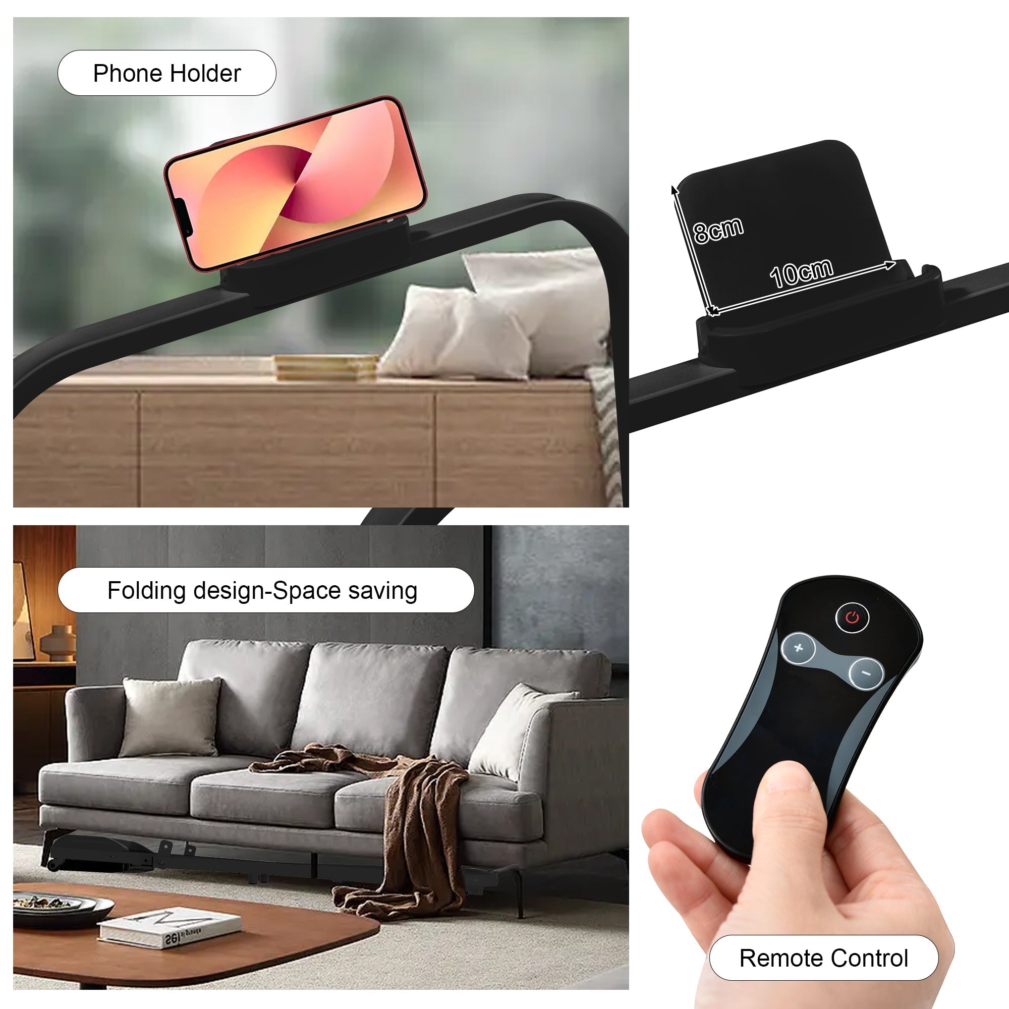 Folding Treadmill for Home Office Use,Under Desk Treadmill,1-6KM/H, Portable Walking Running Machine with Bluetooth Speaker, Remote Control, LCD Display, Phone Holder