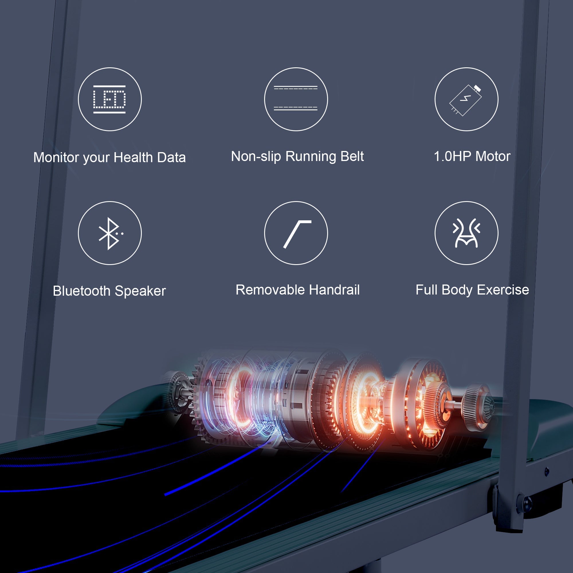 Folding Treadmill: Portable Walking Running Machine with Bluetooth Speaker, LCD Display, Phone Holder