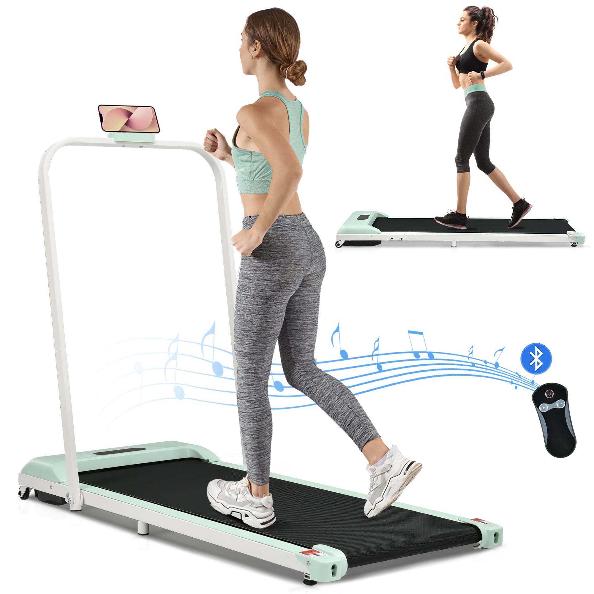 Folding Treadmill: Portable Walking Running Machine with Bluetooth Speaker, Remote Control, LCD Display, Phone Holder, for Home Office Use
