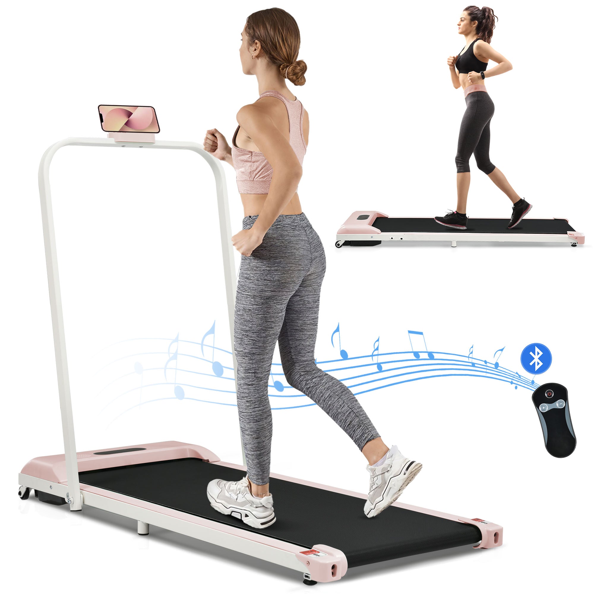 Folding Treadmill: Portable Walking Running Machine with Bluetooth Speaker, LCD Display, Phone Holder