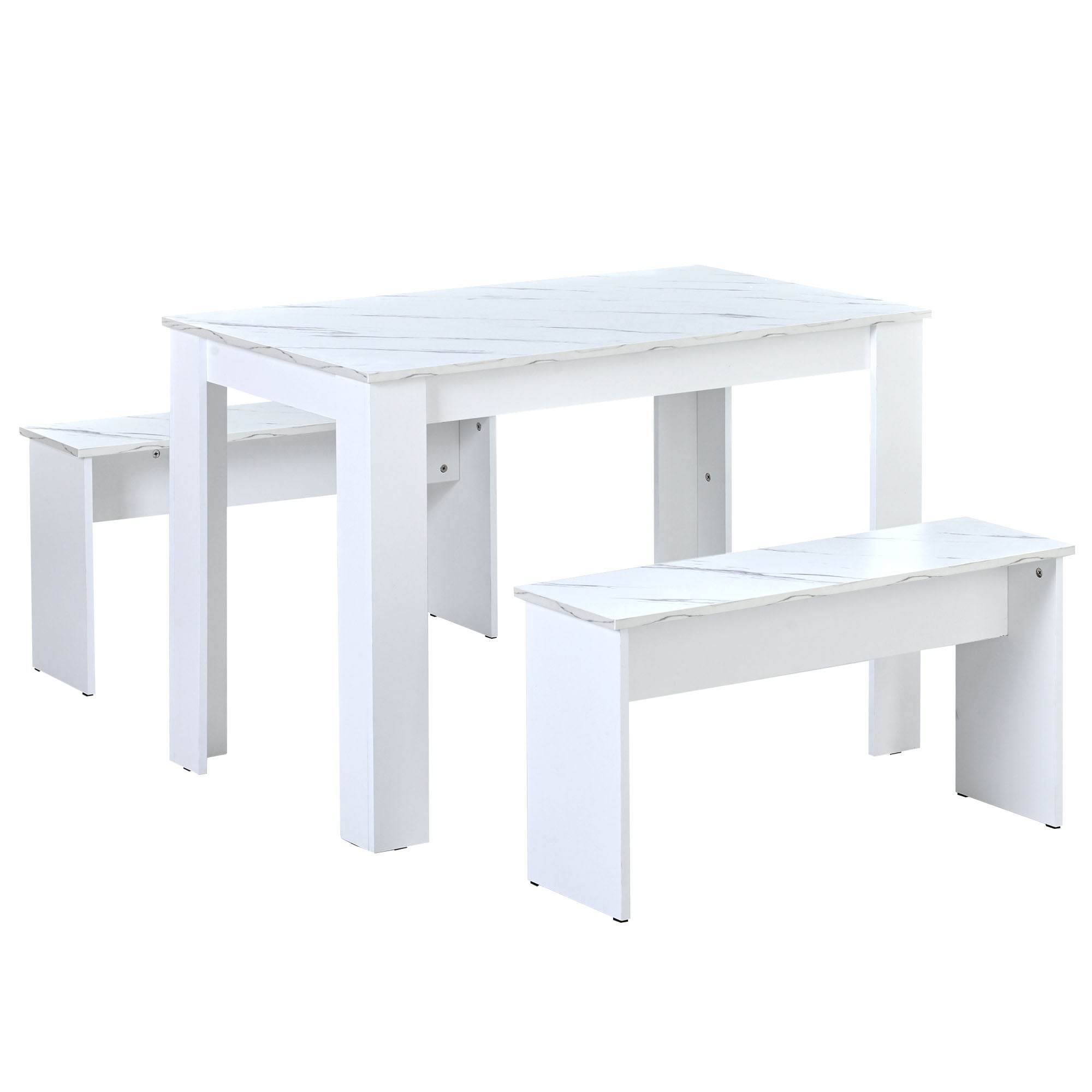 Dining Table with 2 benches Dining Table Set for Kitchen, Dining Room, Small Space, Artificial Marble White