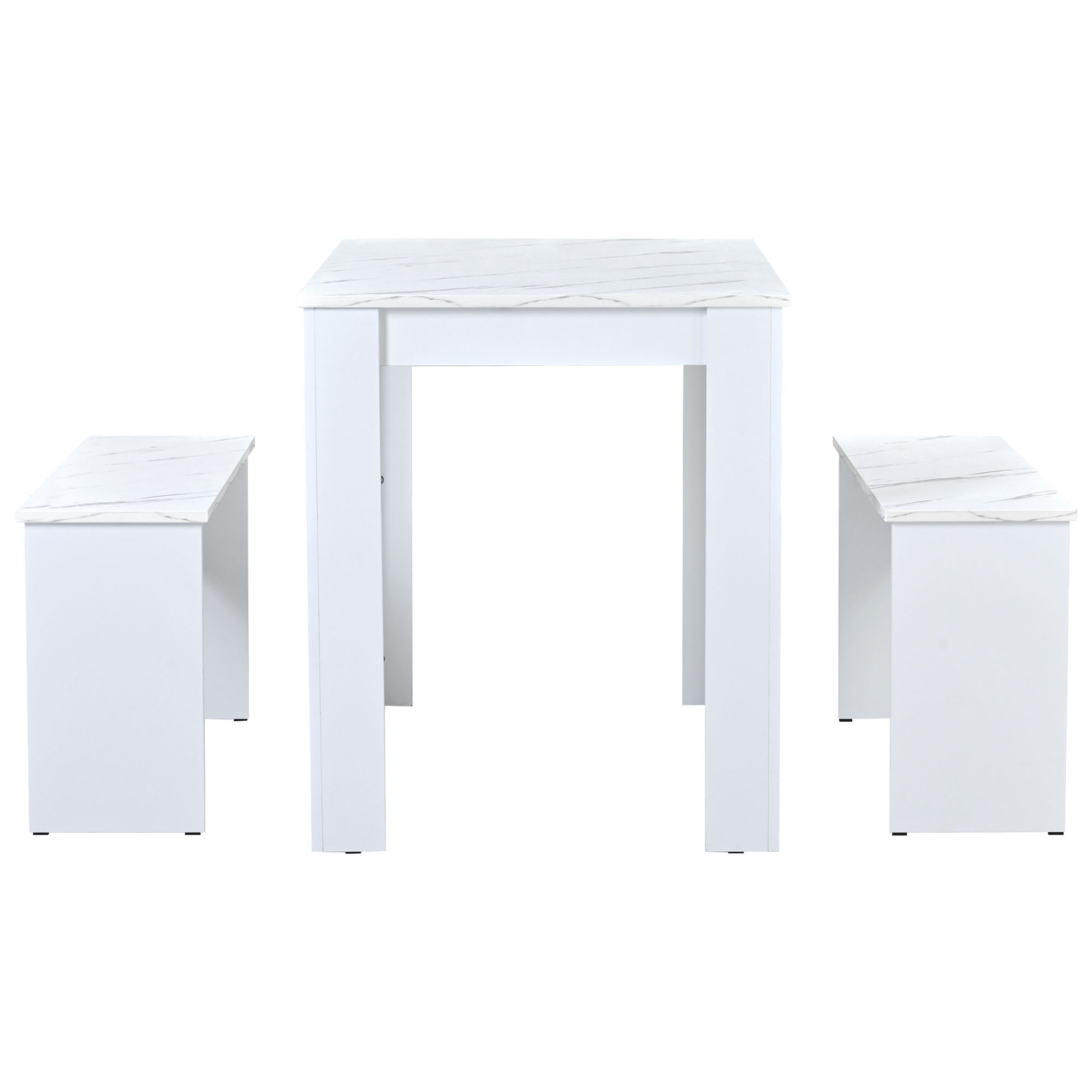 Dining Table with 2 benches Dining Table Set for Kitchen, Dining Room, Small Space, Artificial Marble White