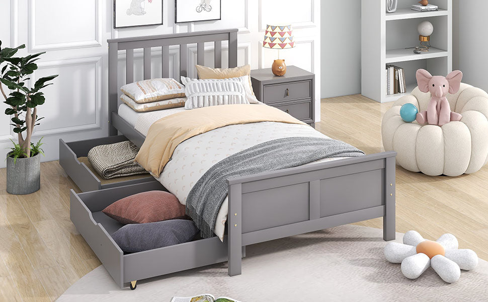 (Mattress not included) Wooden Solid Gray Pine Storage Bed with Drawers Bed Furniture Frame for Adults, Kids, Teenagers 3ft Single (Gray 190x90cm)