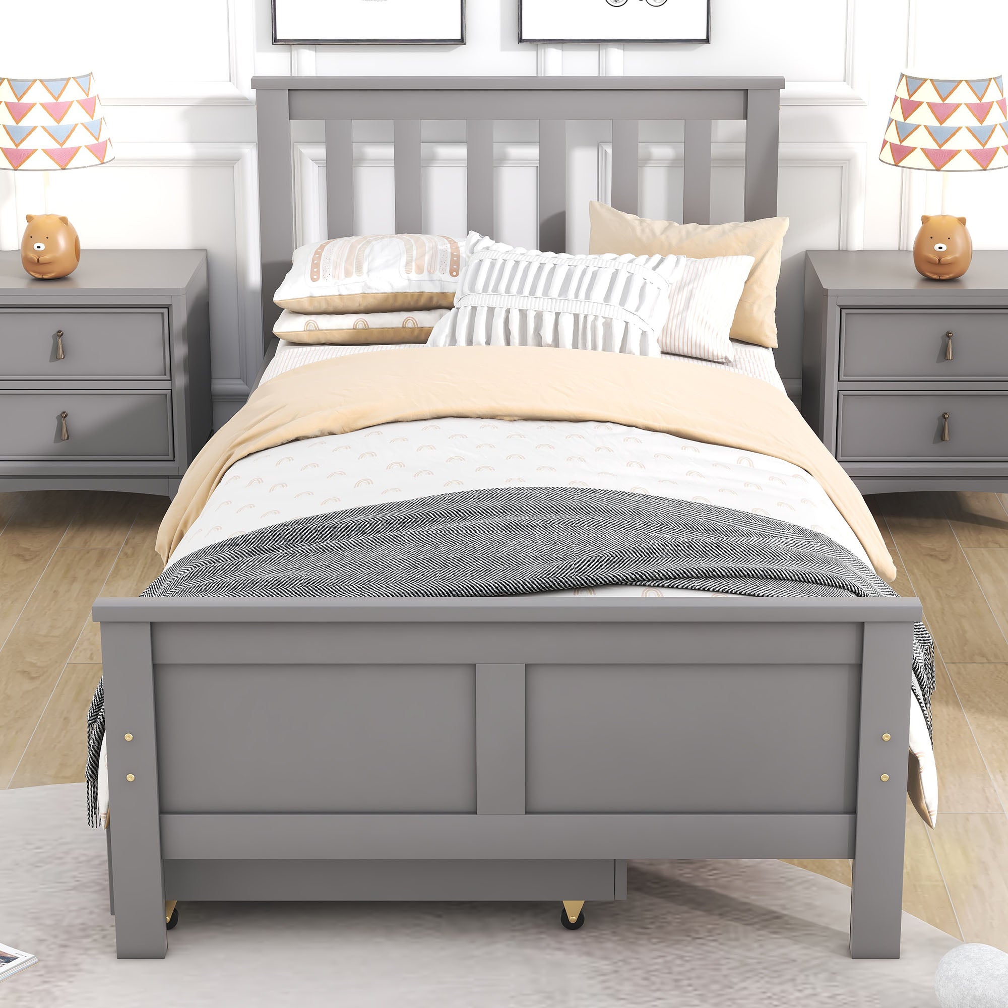(Mattress not included) Wooden Solid Gray Pine Storage Bed with Drawers Bed Furniture Frame for Adults, Kids, Teenagers 3ft Single (Gray 190x90cm)