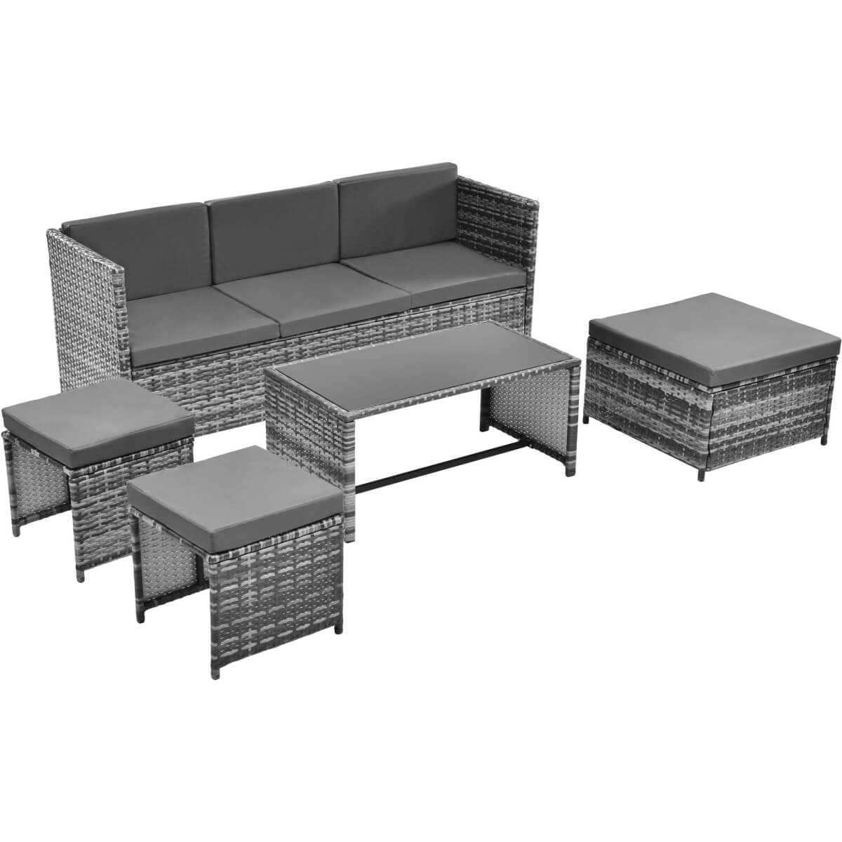 Grey Rattan Garden Lounge Set – Outdoor Patio Sofa and Seating Group