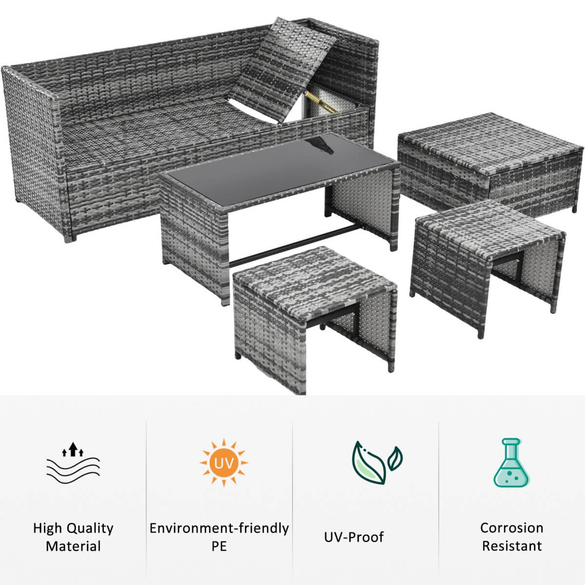 Grey Rattan Garden Lounge Set – Outdoor Patio Sofa and Seating Group