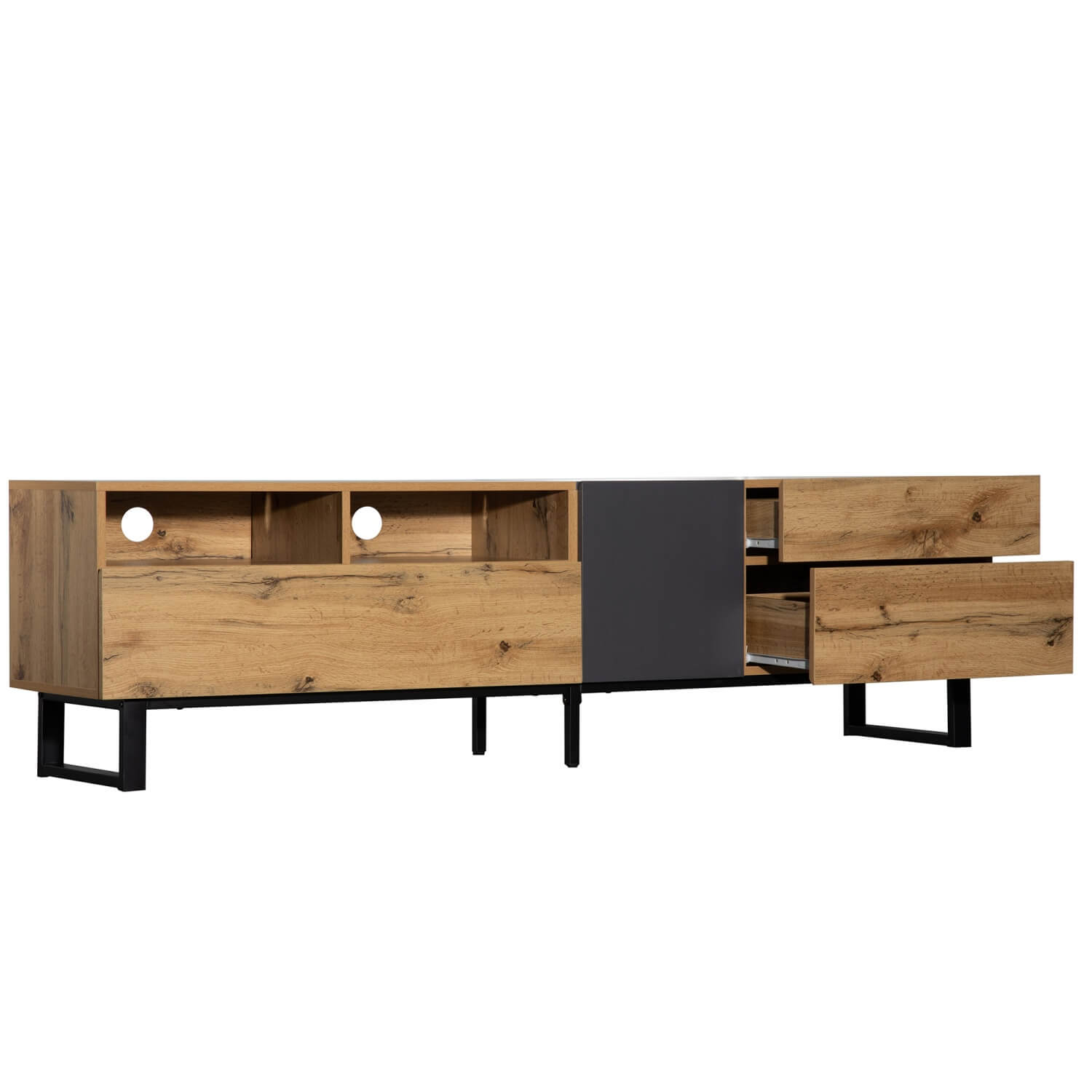 Modern TV Cabinet – 180cm Wood Grain TV Stand for Living Room
