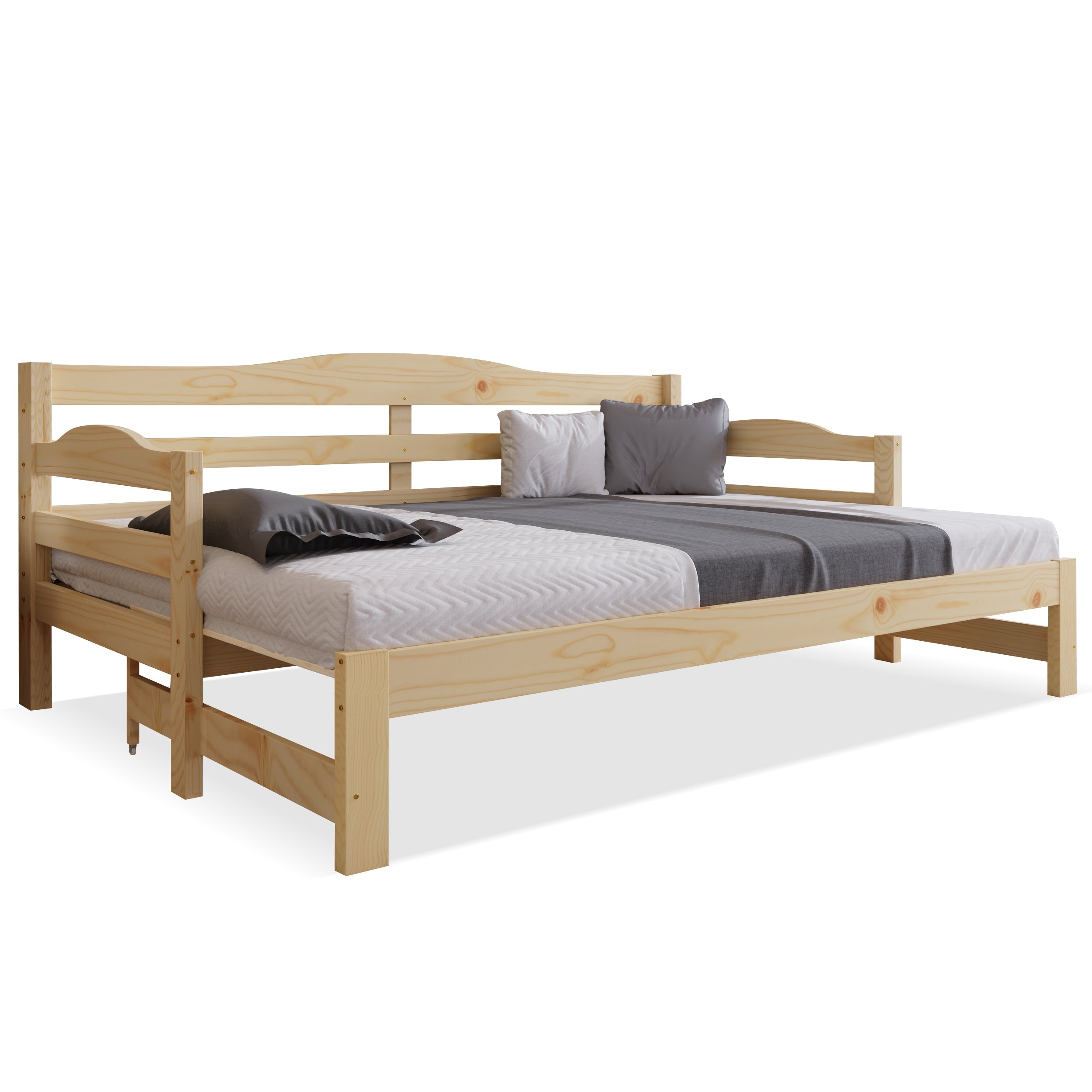 Daybed Cabin Bed Single Guest Bed Sofa Bed with Pull-out Trundle for Living Room and Bedroom, 90x190cm - Natural