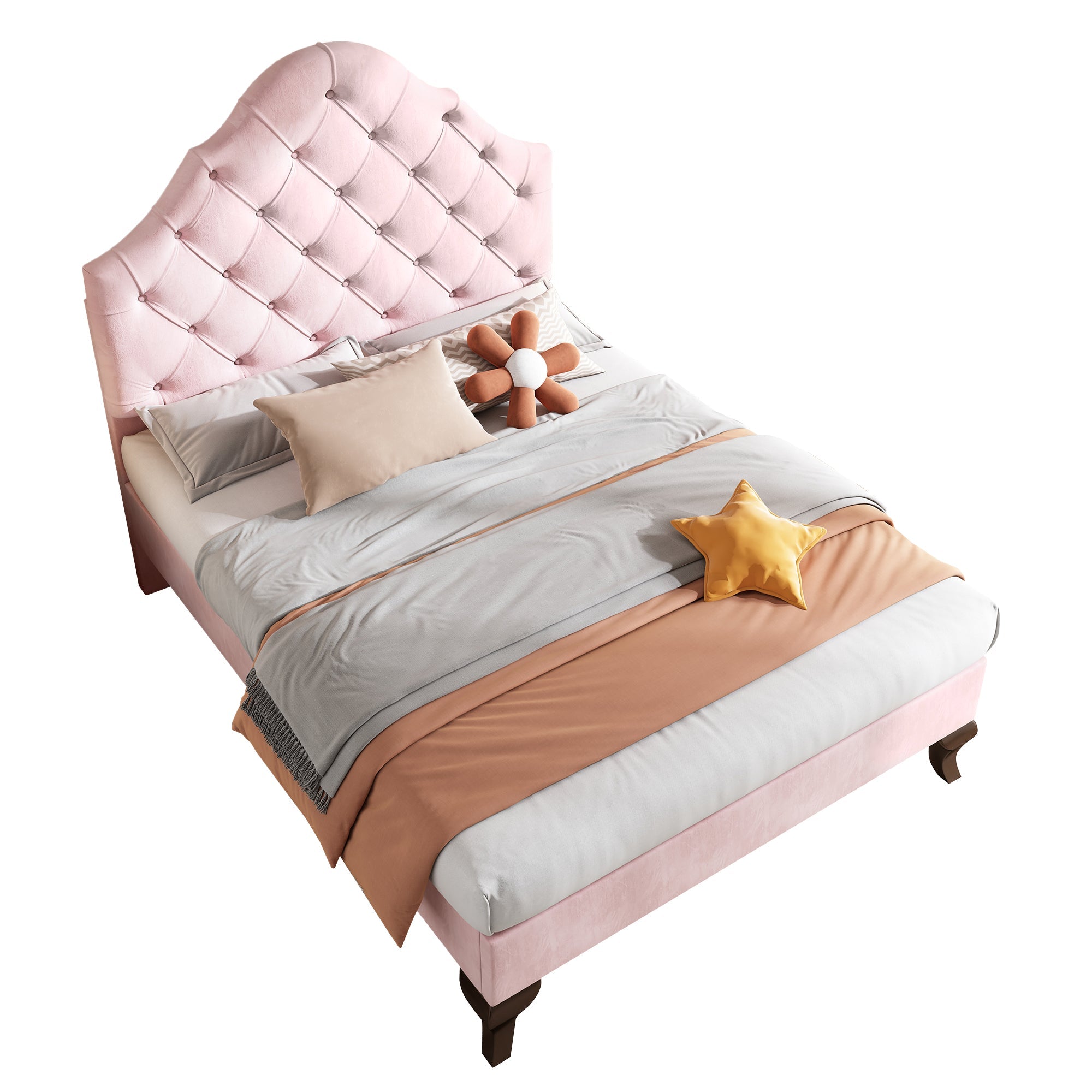Upholstered bed 90*190 with slatted frame and headboard, Upholstered bed with height-adjustable headboard, Youth bed, Single bed, Wooden slat support, Easy assembly, Velvet, Pink