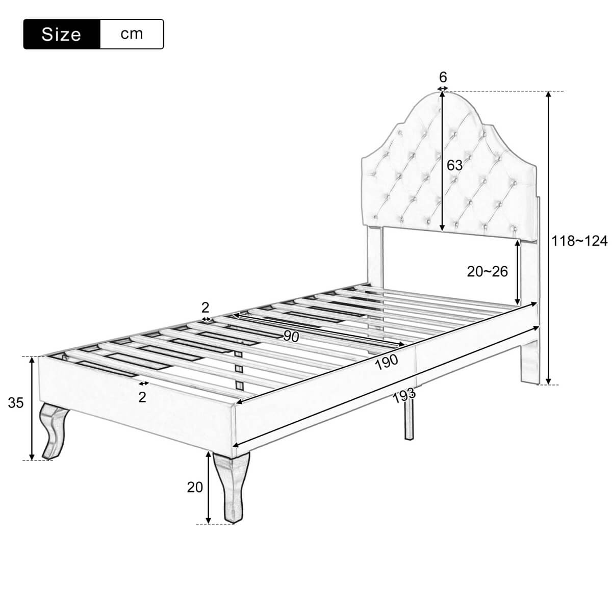 3ft Upholstered Single Bed - Velvet Bed Frame with Adjustable Headboard, Beige