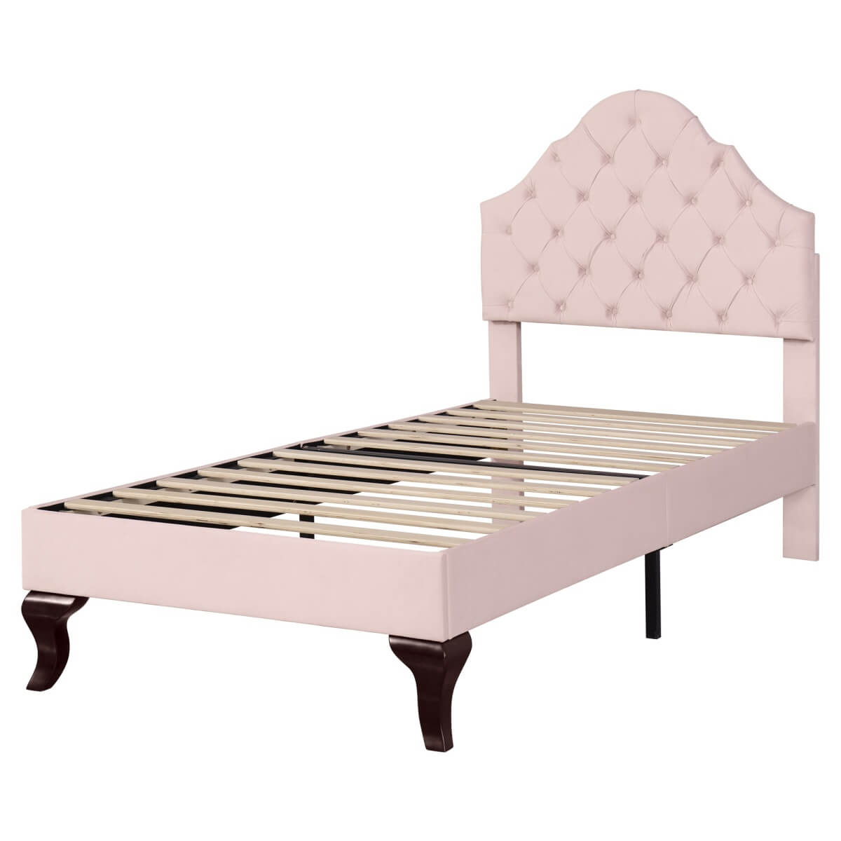 3FT Single Upholstered Velvet Bed – Slatted Frame with Adjustable Headboard