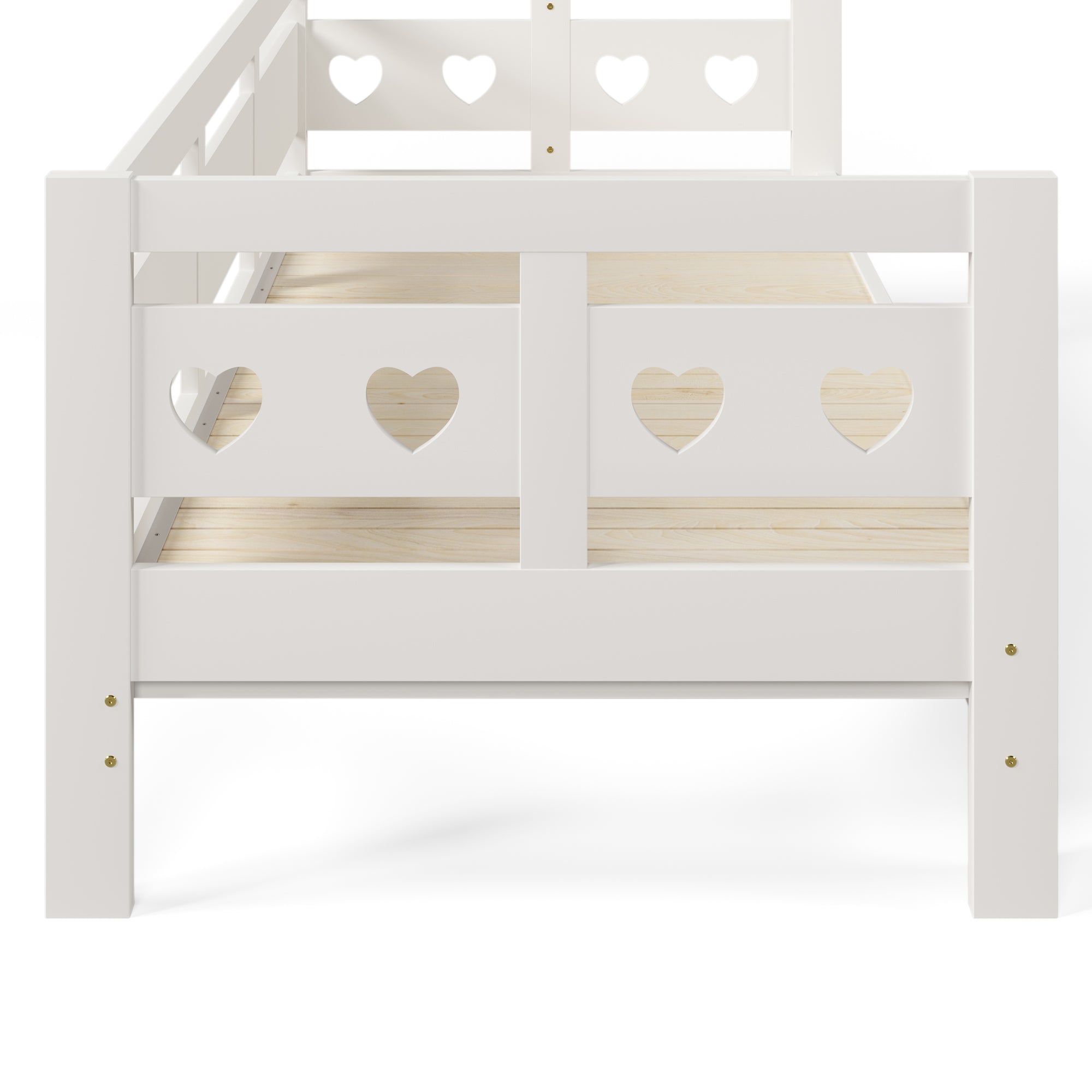 Daybed Cabin Bed Wooden 3FT Single Sofa Guest Bed with Pull-out Trundle, Heart-Shaped, White Wood