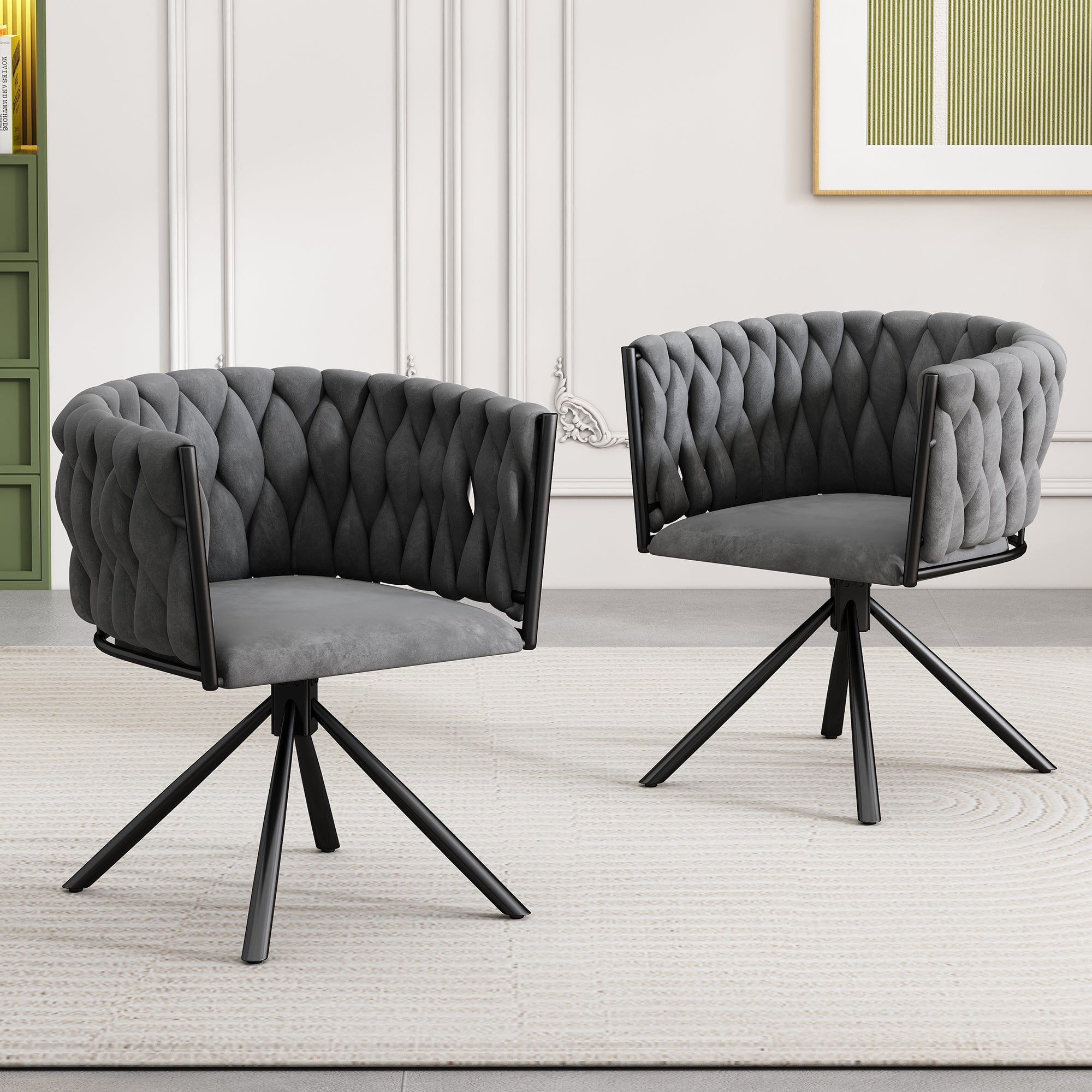 Velvet Dining Chair, Single Swivel Chair with Metal Legs, Gray