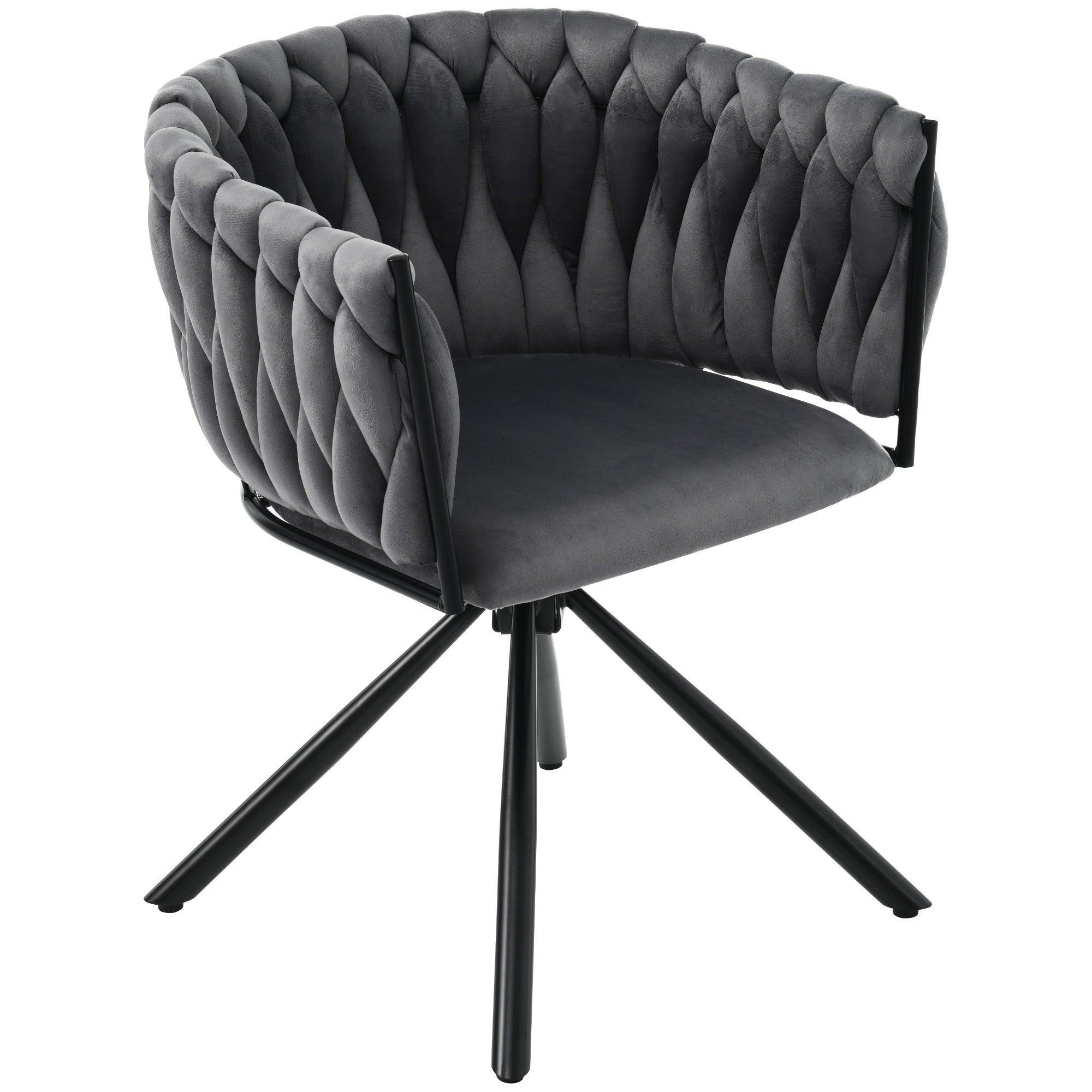 Velvet Dining Chair, Single Swivel Chair with Metal Legs, Gray