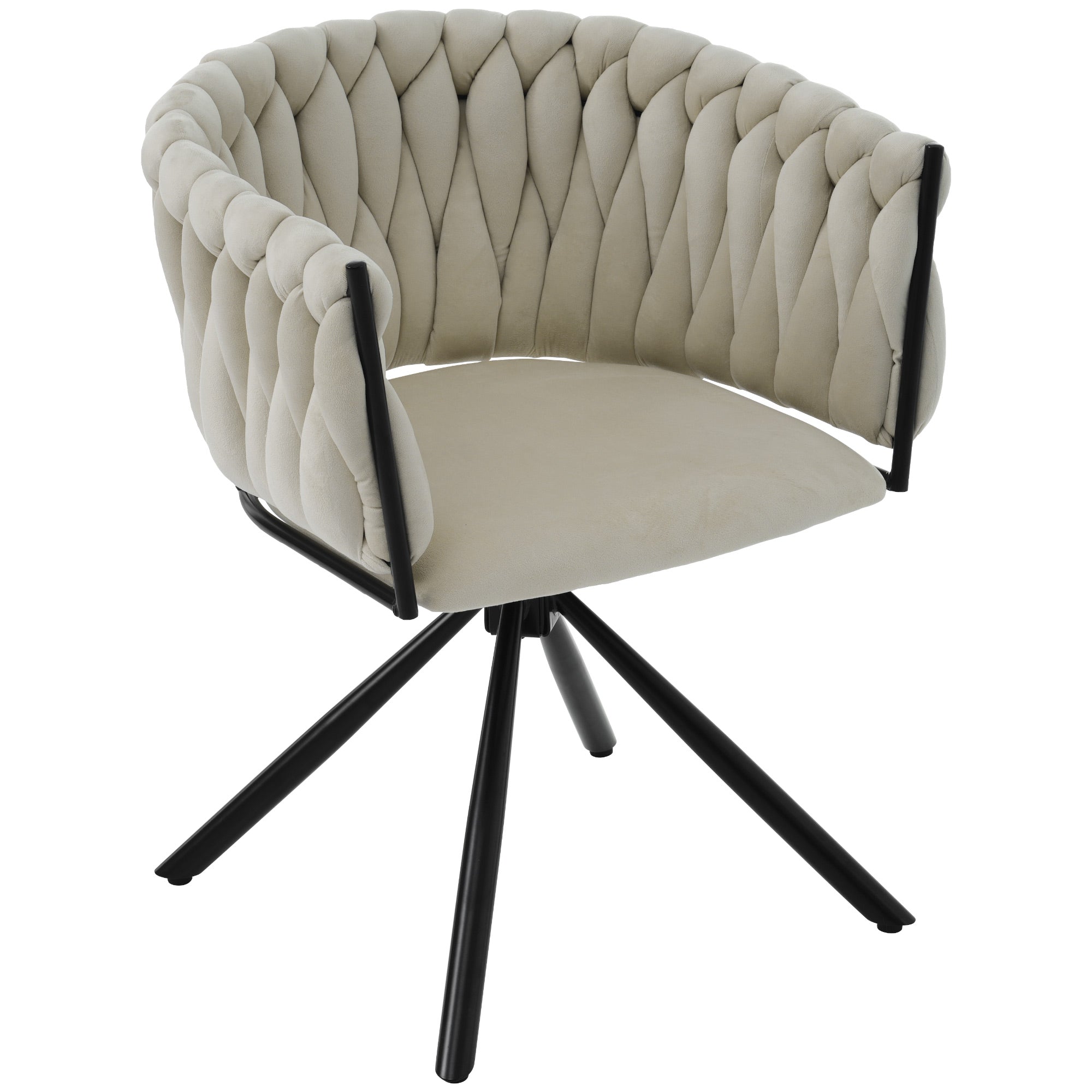 Set of 6 Velvet Dining Chair, Swivel Leisure Chair with Four Metal Support Legs, Beige