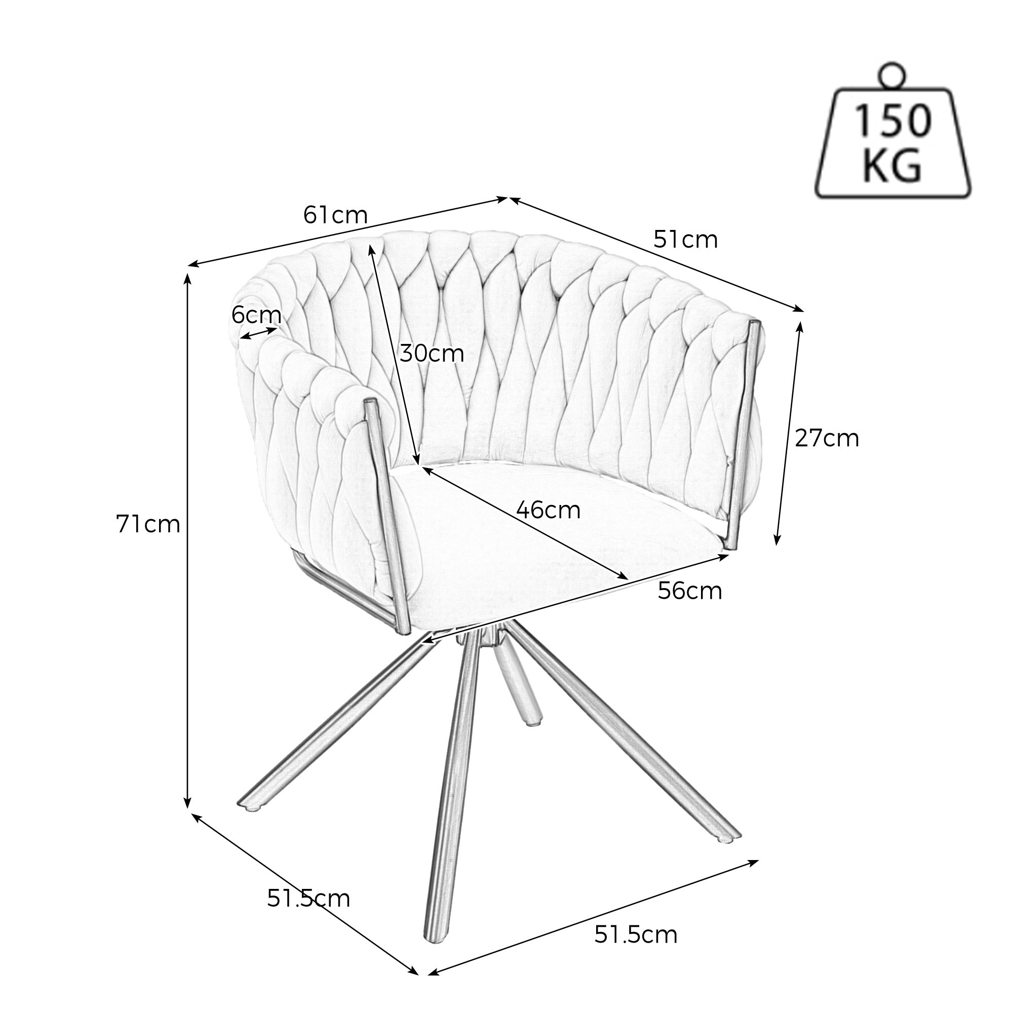 Set of 6 Velvet Dining Chair, Swivel Leisure Chair with Four Metal Support Legs, Beige
