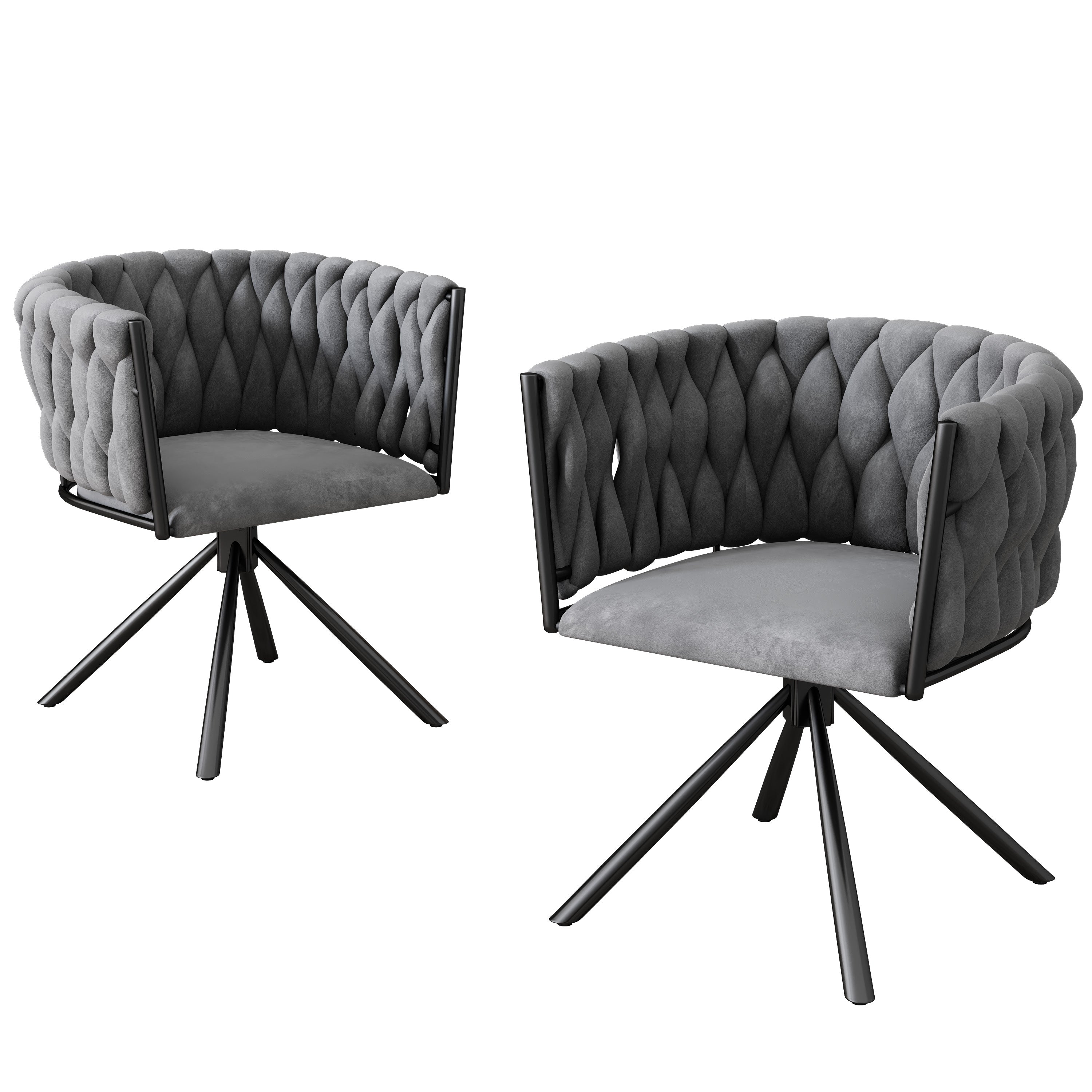 Set of 2 Velvet Dining Chair, Light Luxury Swivel with Metal Legs, Gray