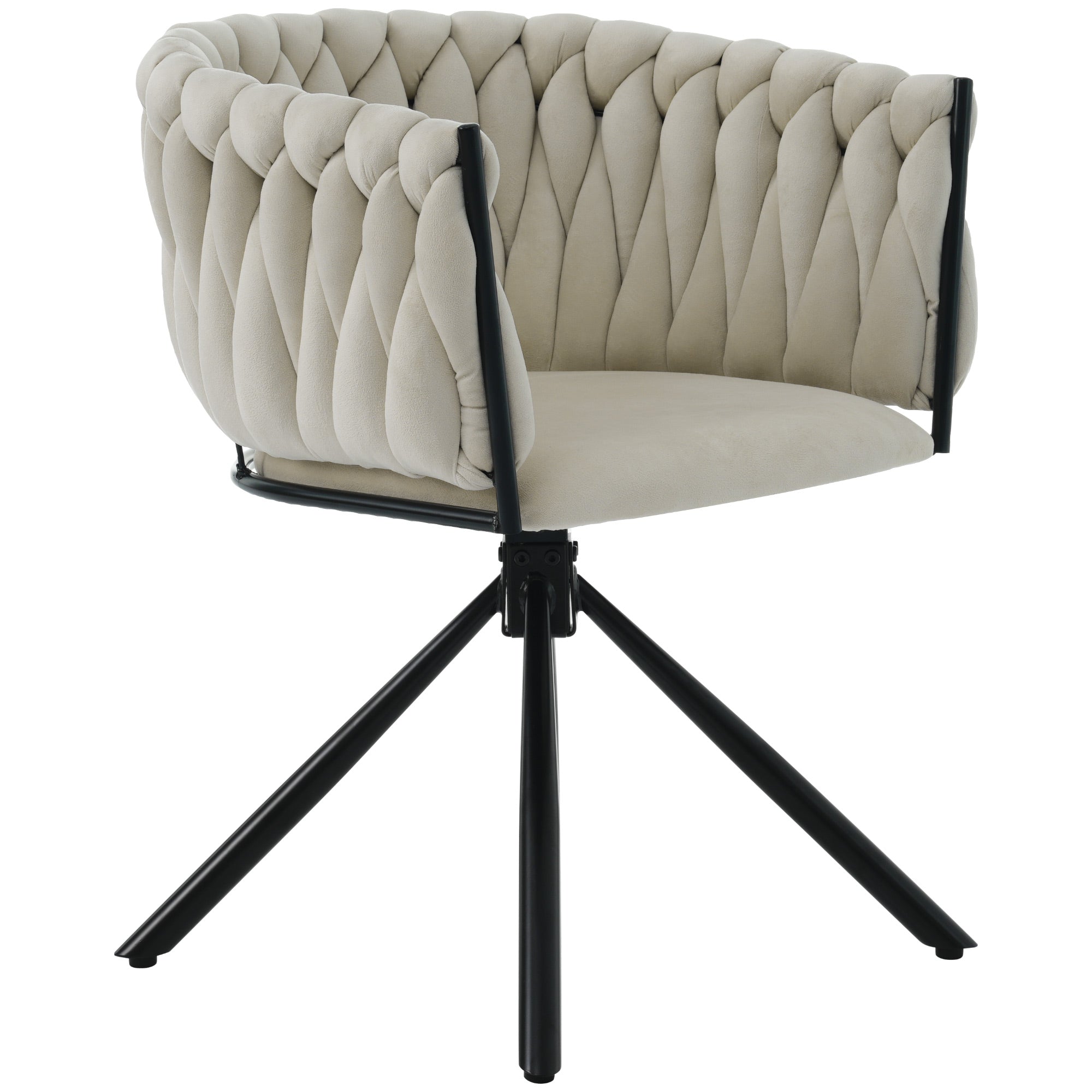 Set of 6 Velvet Dining Chair, Swivel Leisure Chair with Four Metal Support Legs, Beige