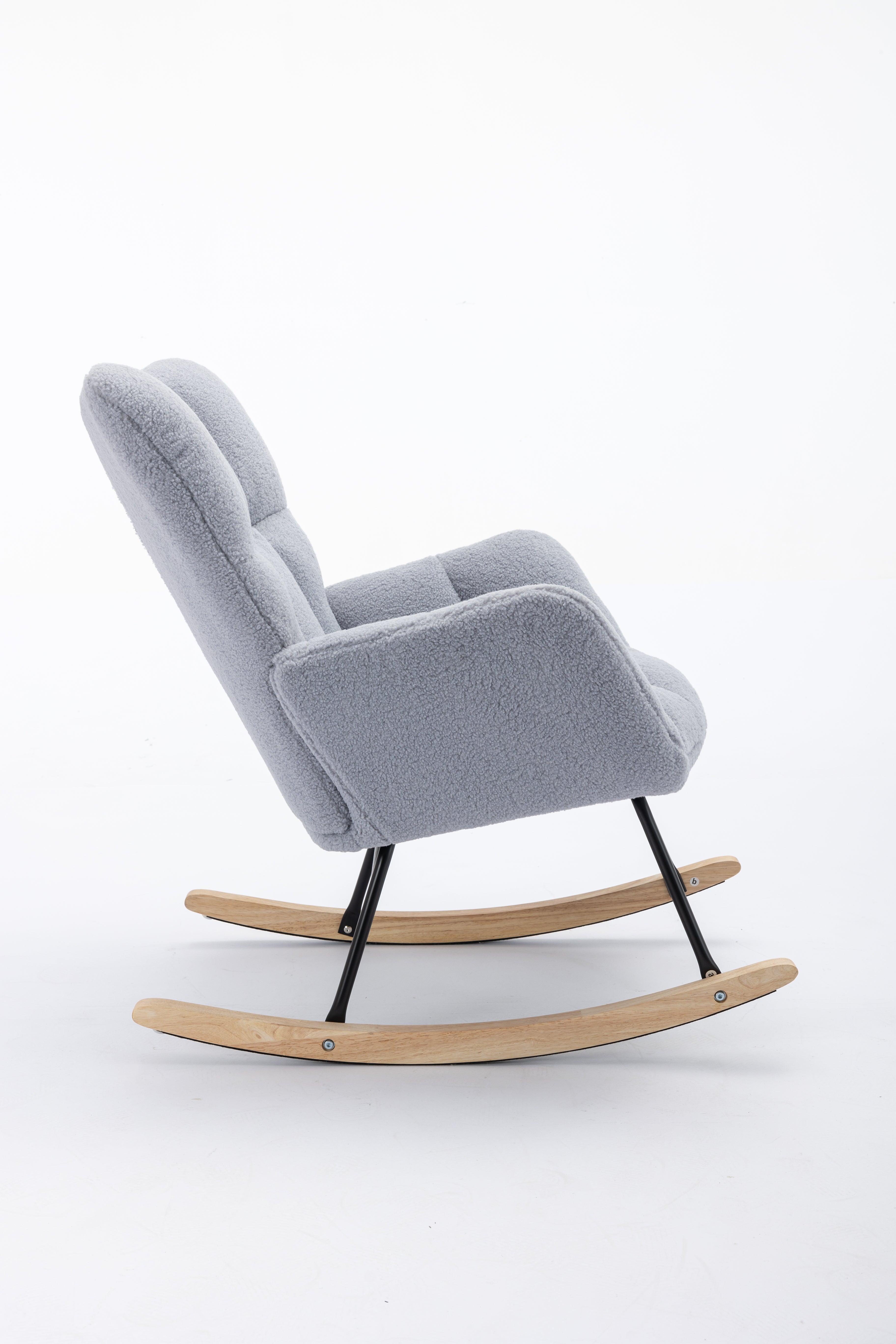 Mid Century Modern Teddy Fabric Tufted Upholstered Rocking Chair Padded Seat, Light Grey