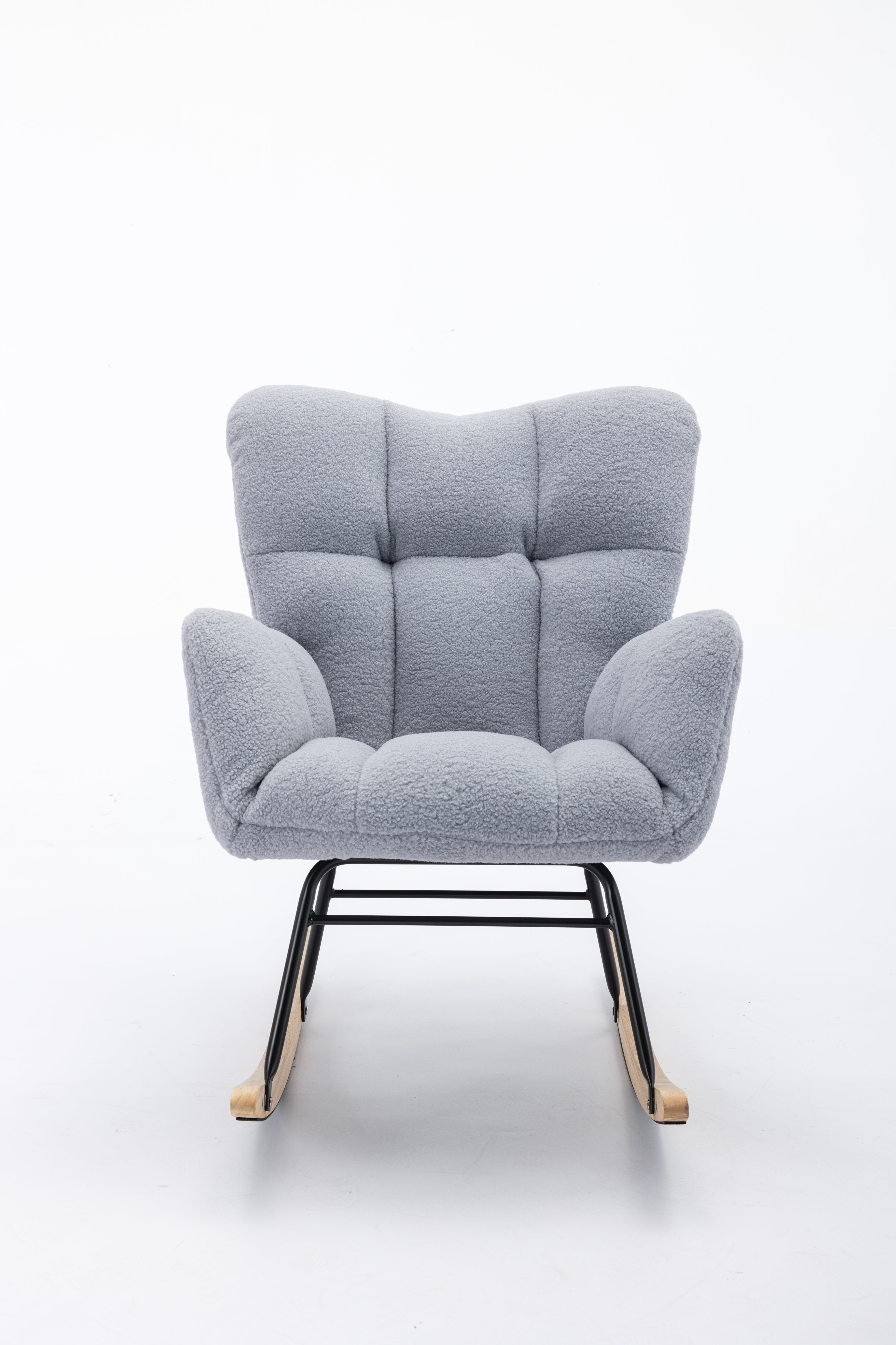 Mid Century Modern Teddy Fabric Tufted Upholstered Rocking Chair Padded Seat, Light Grey
