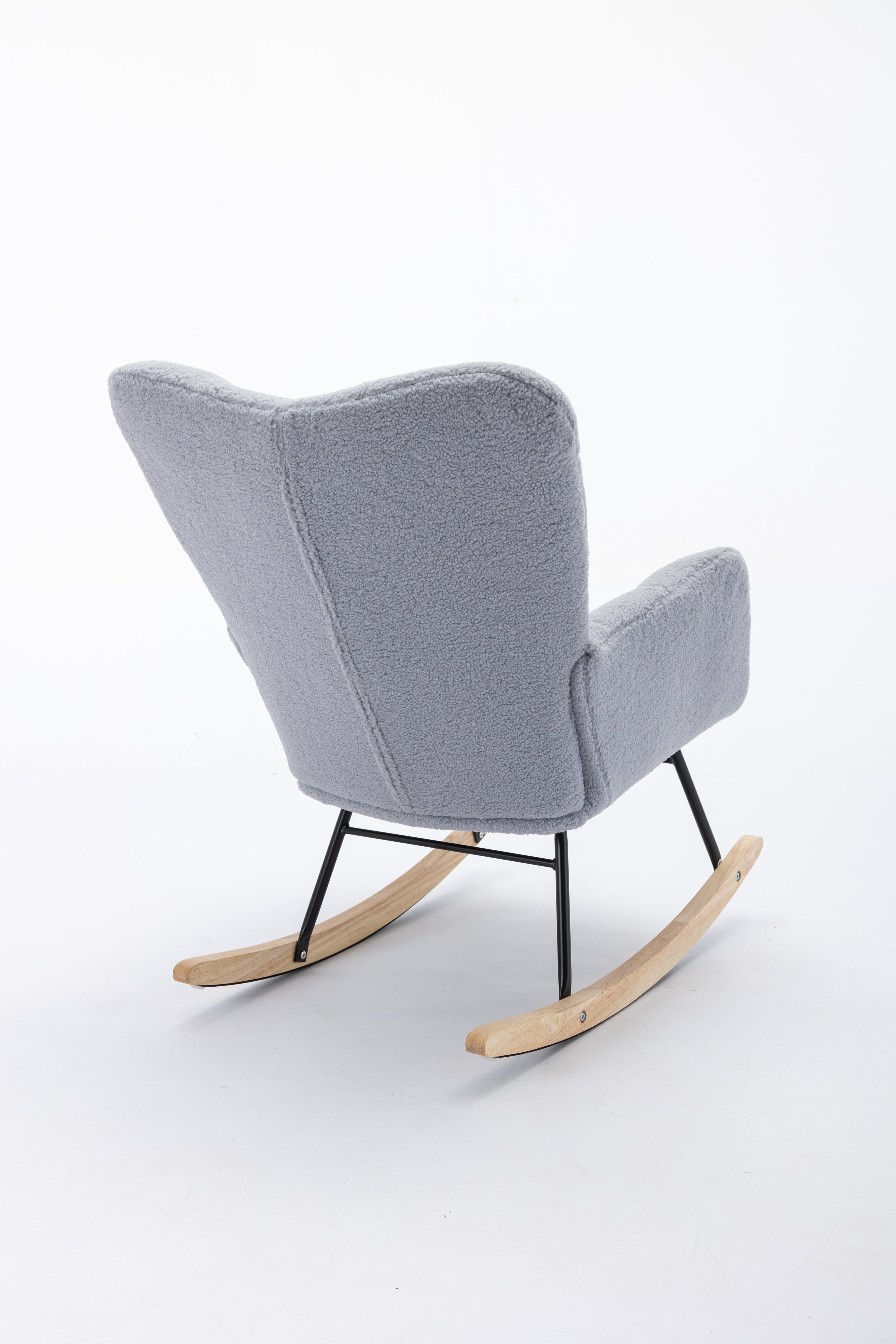 Mid Century Modern Teddy Fabric Tufted Upholstered Rocking Chair Padded Seat, Light Grey