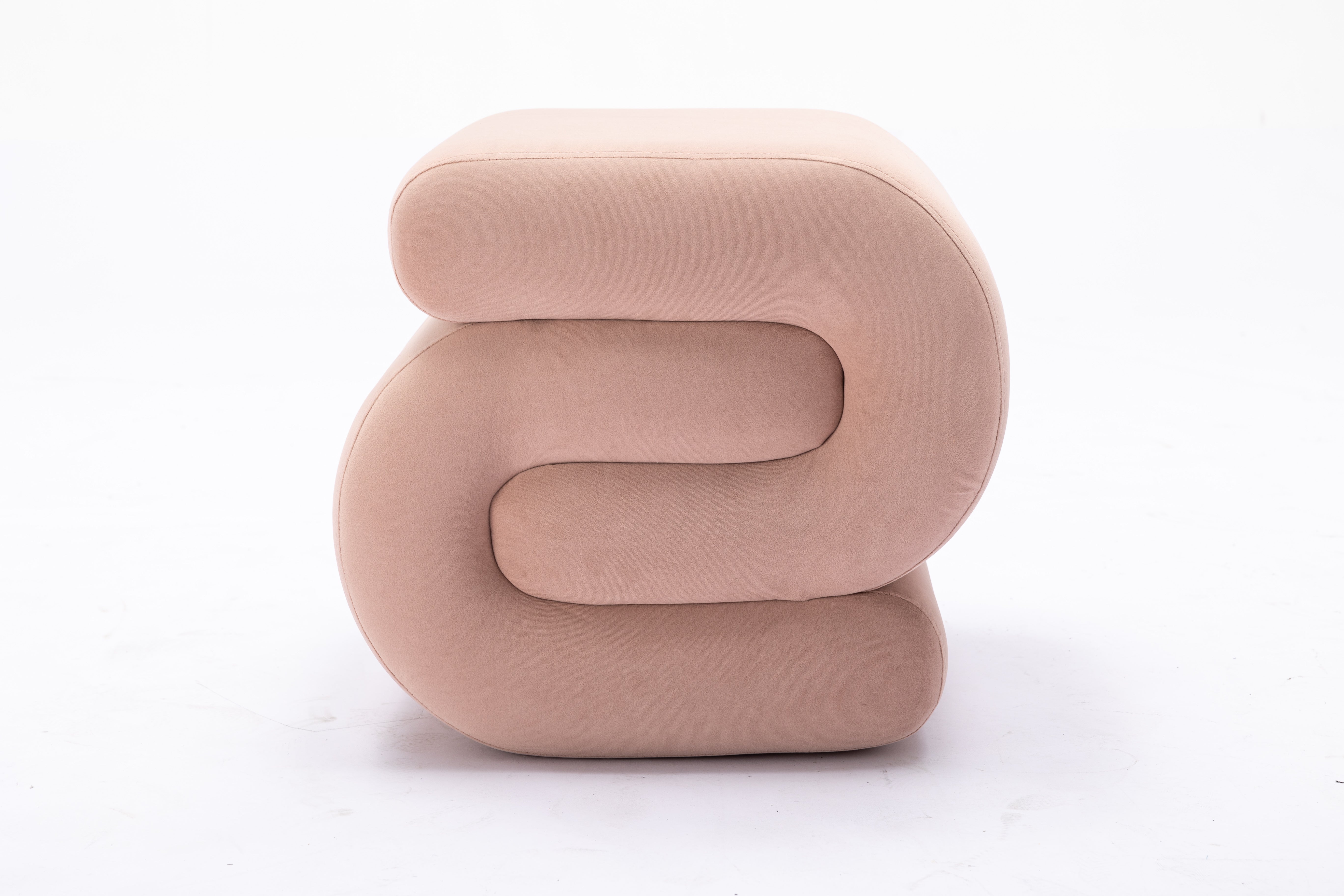 Velvet Ottoman Fabric S-shape Stool Wavy Pouf Pink