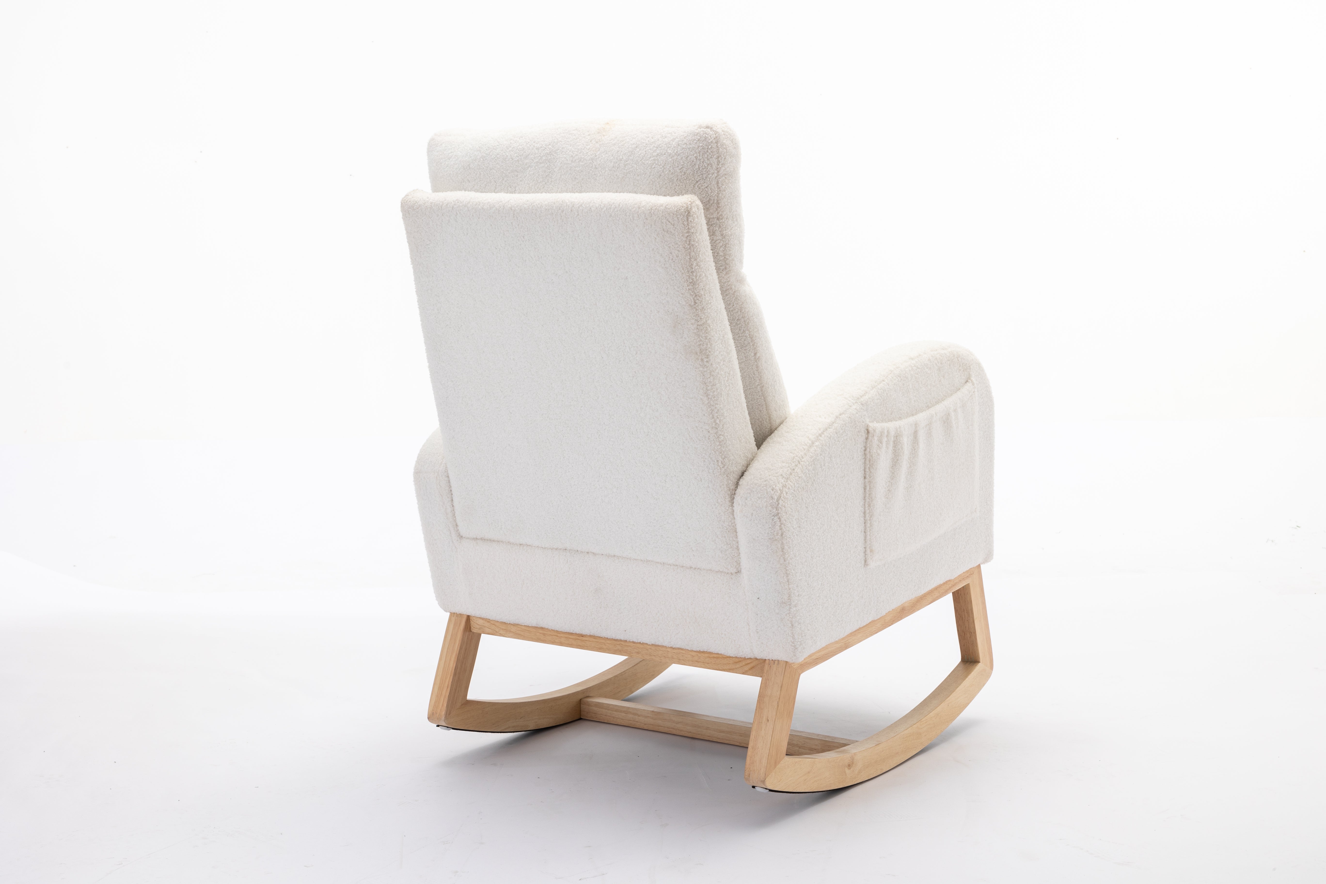 Mid Century Modern Teddy Fabric Upholstered Rocking Chair Padded Seat For Living Room Bedroom, Beige