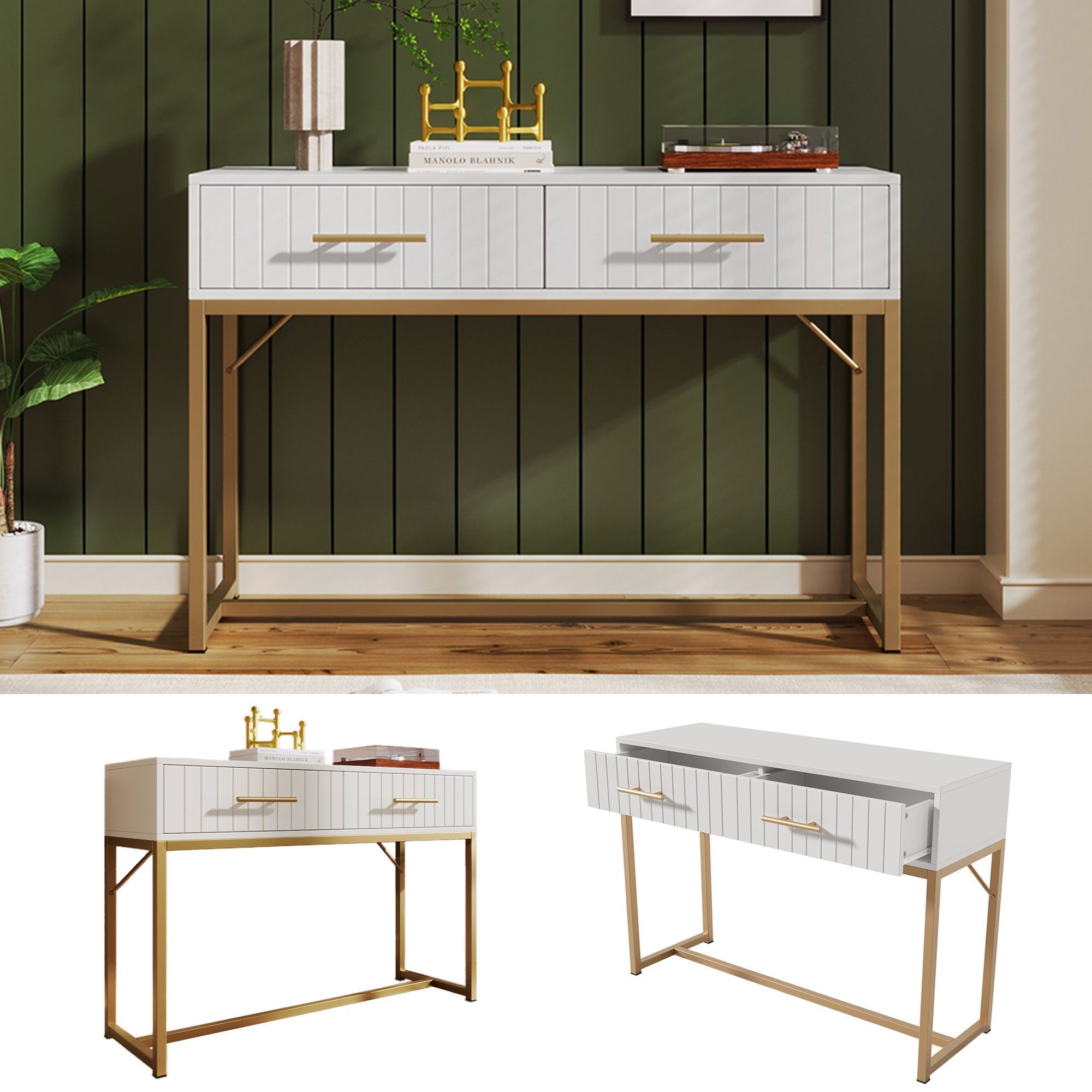 Dressing Table with 2 Drawers 75cm High, Chest of Drawers Bedroom Highboard White Sideboard, White Particle Board