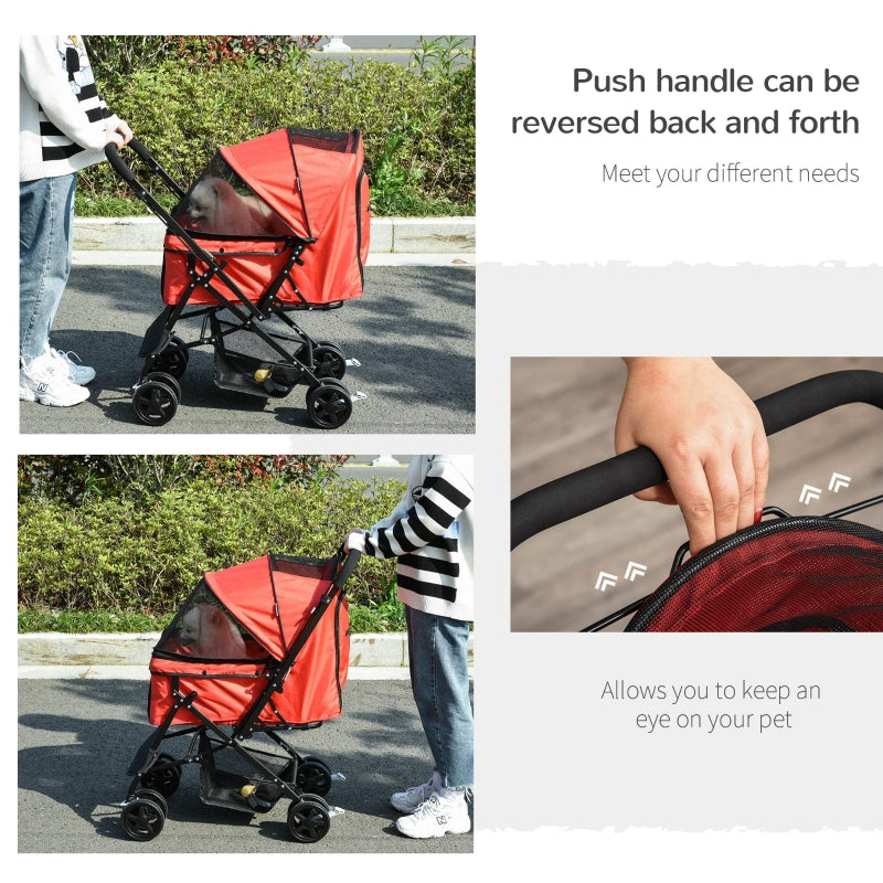 Pet Stroller, Foldable Jogger, Reversible Handle, Red
