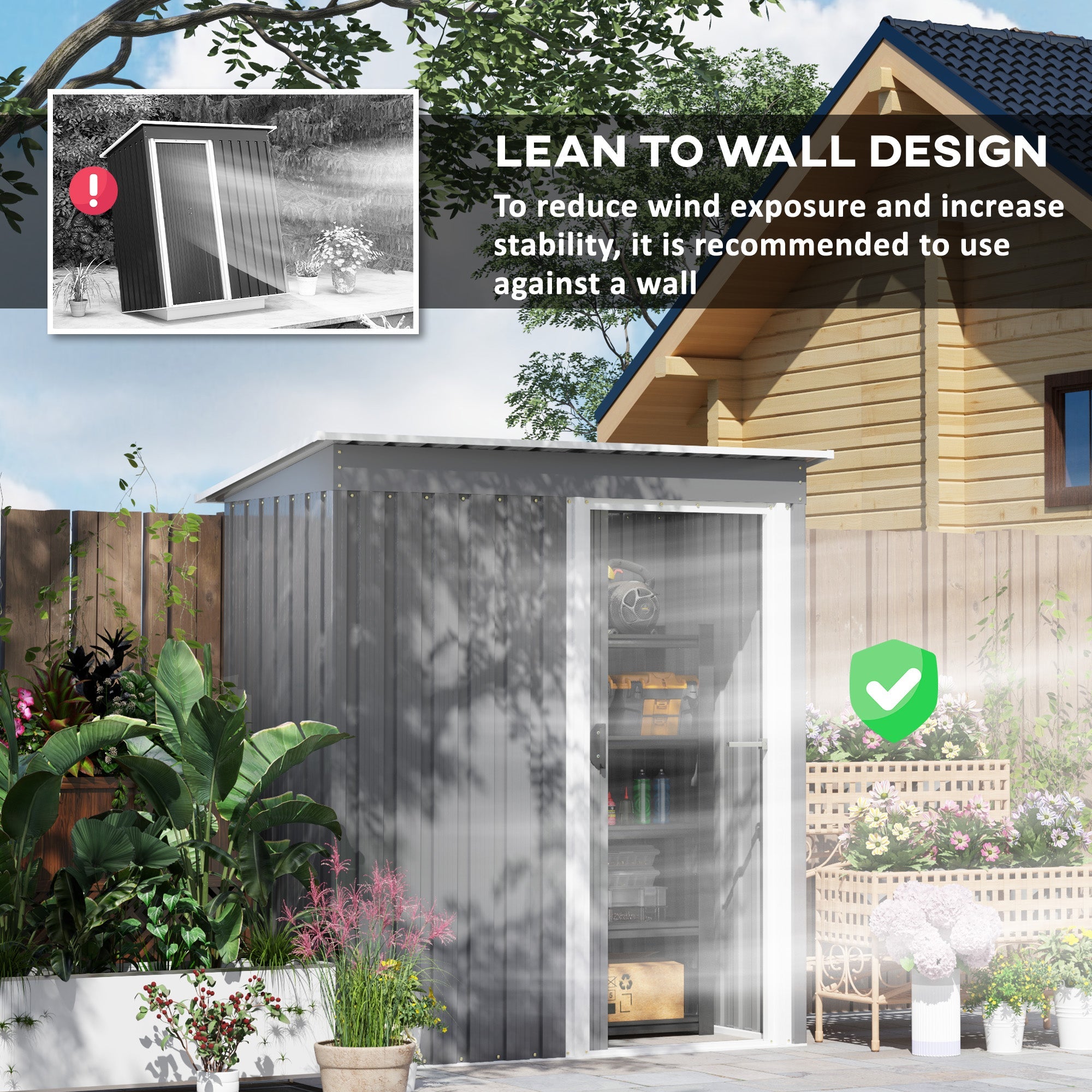 Garden Storage Shed 5 x 3ft, Sliding Door Sloped Roof, Light Grey