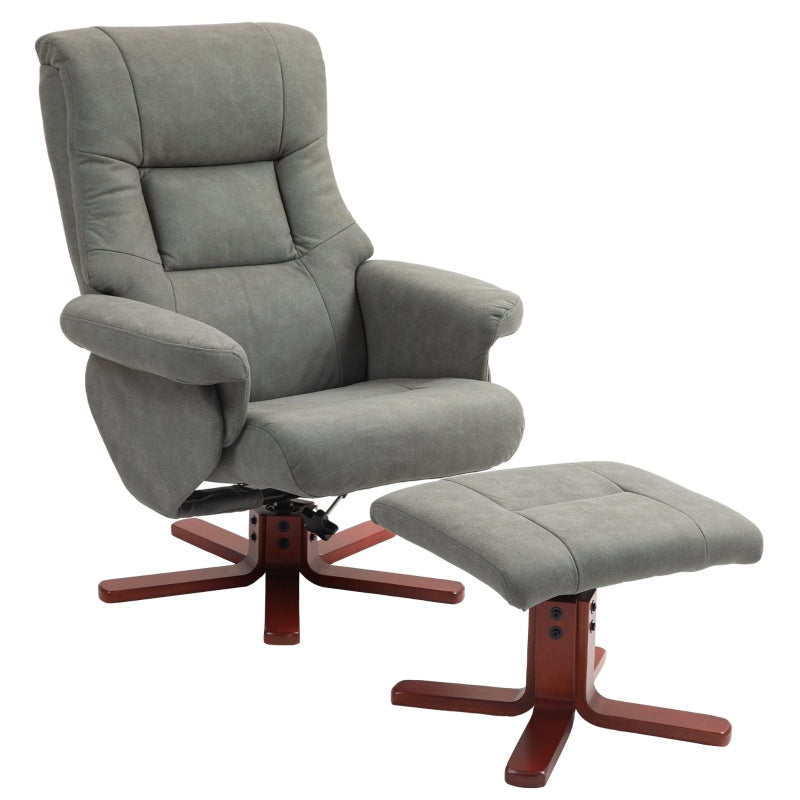 Faux Microfibre Leather Manual Recliner and Footstool Set - Grey