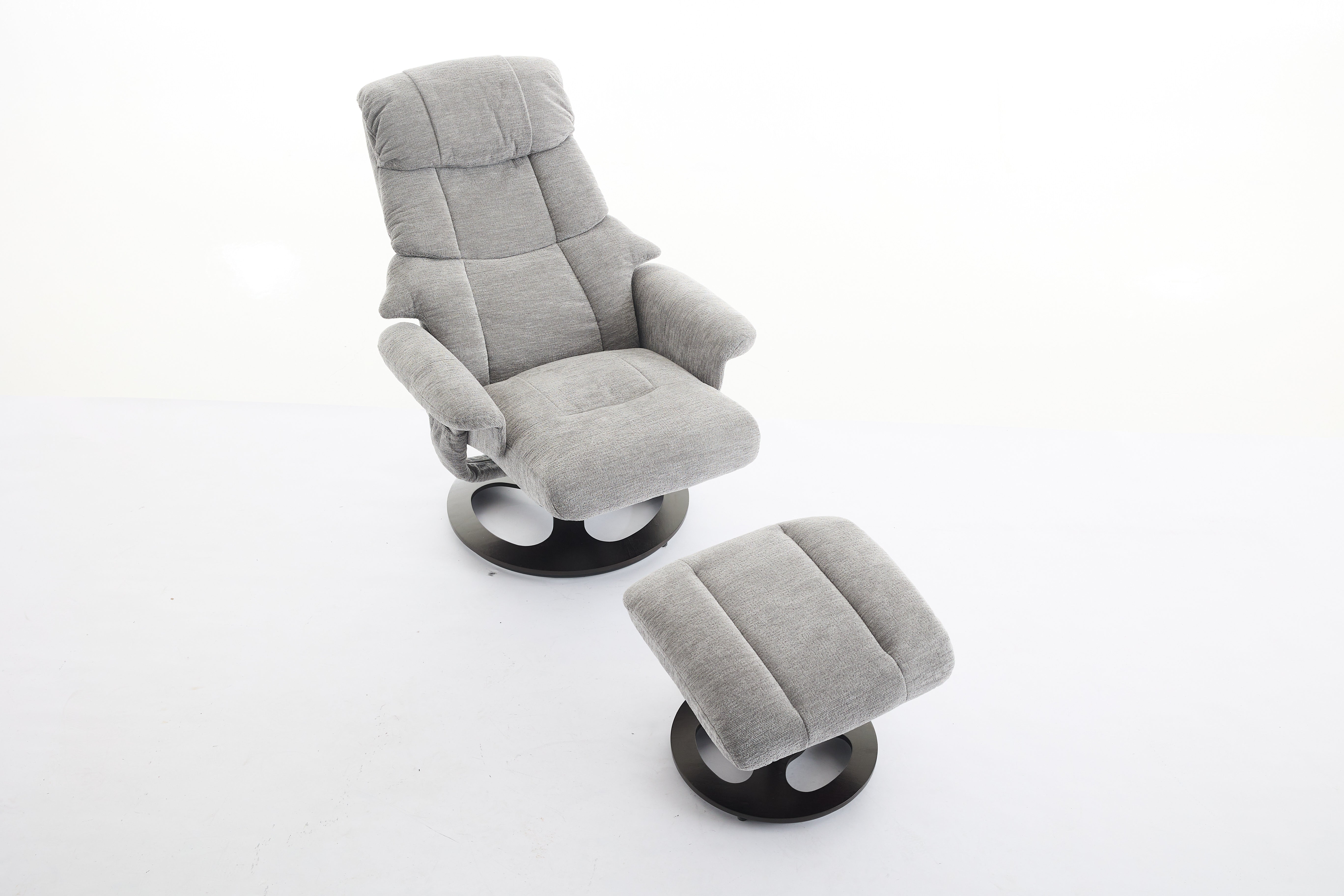 Chenille Upholstered Massage Recliner with Ottoman Footstool, 5 Points Massager, Wood/Metal Base, Grey