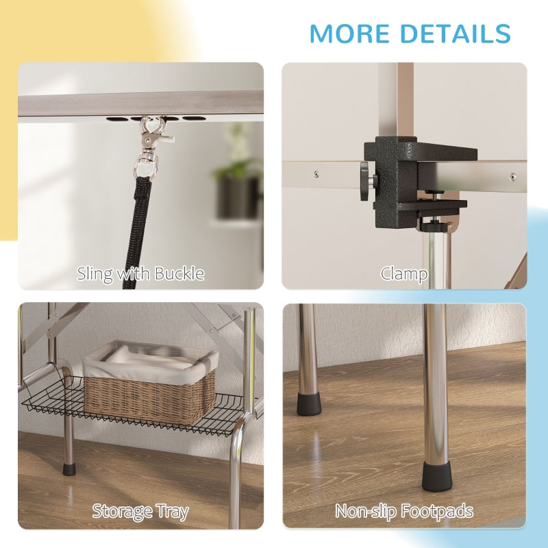 Dog Grooming Table 42" Adjustable with 2 Loops Storage Basket, Rubber Top, Black