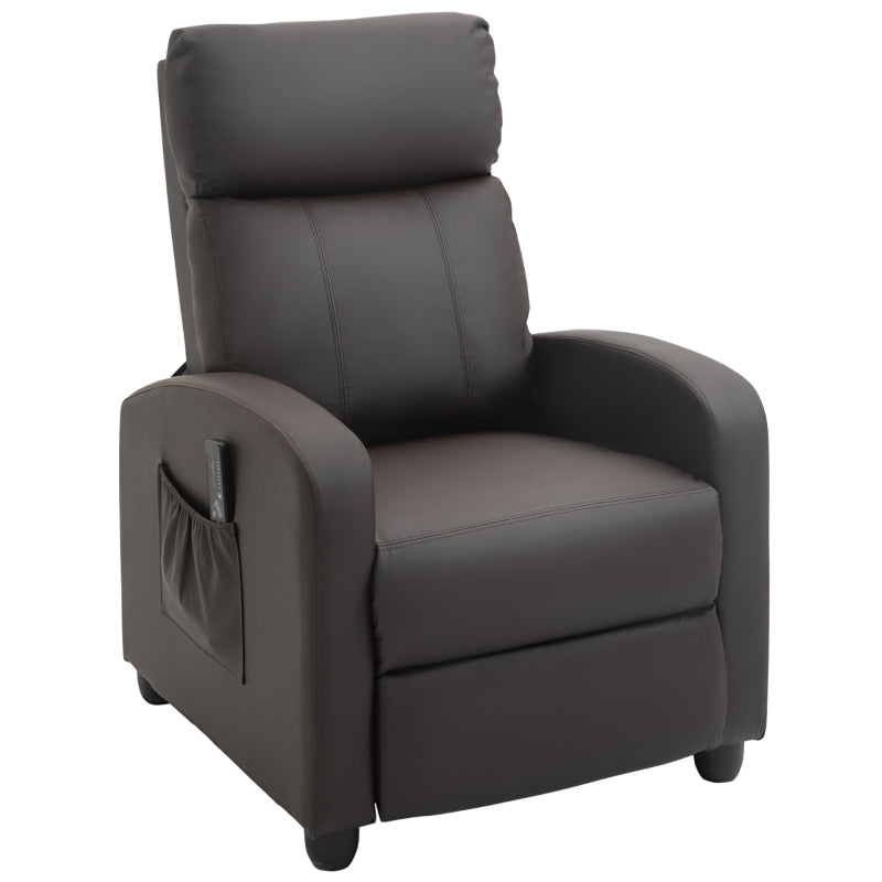 Recliner Armchair, Massage Reclining Chair with Adjustable Leg Rest, Faux Leather Brown