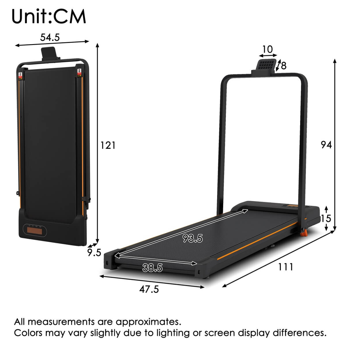 Folding Treadmill with Handrail ¨C Adjustable Incline 1¨C10 km/h, Low Noise Running Machine for Home & Office, LED Display