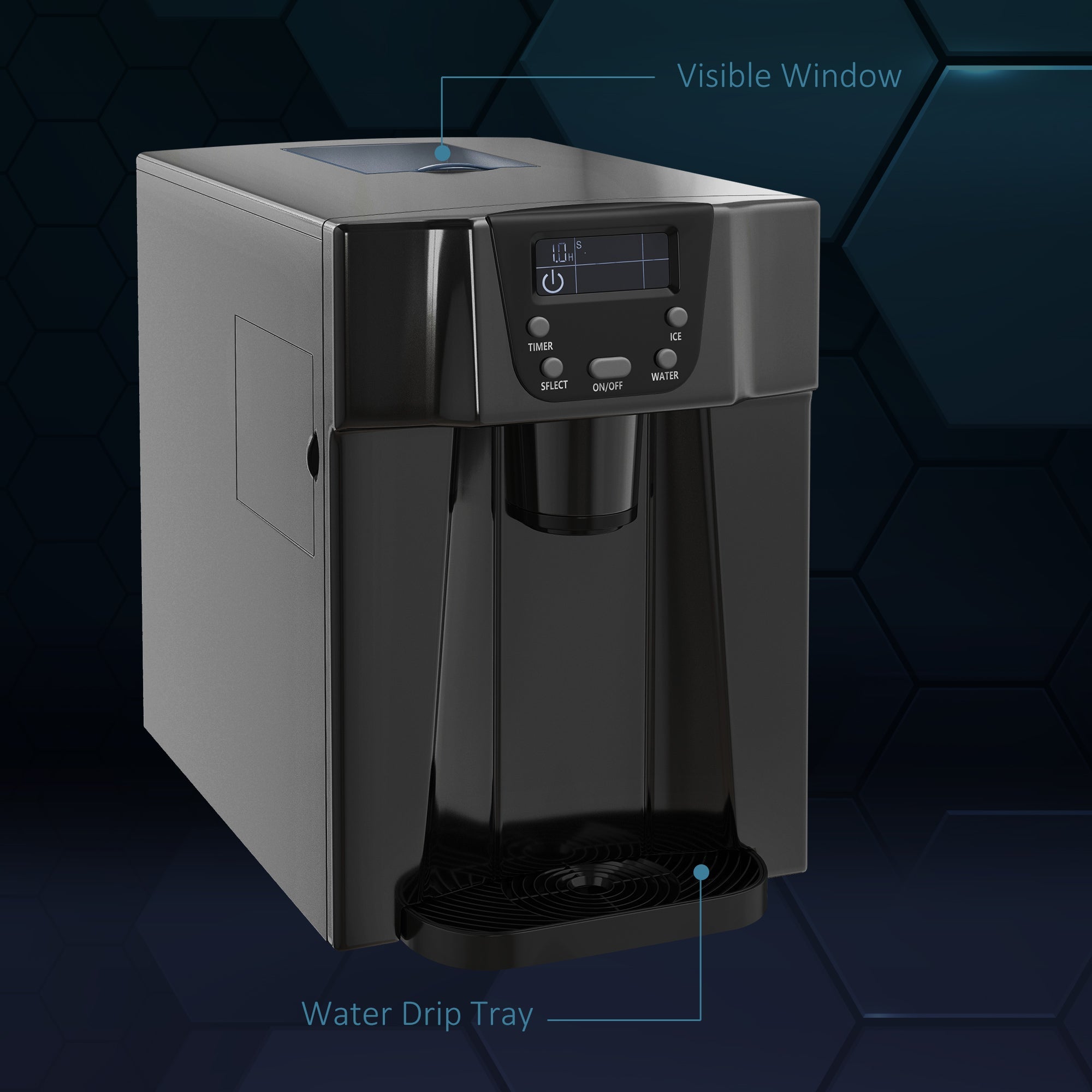 Ice Maker Machine and Water Dispenser, Counter Top with 3L Tank, Adjustable Cube Size, Black