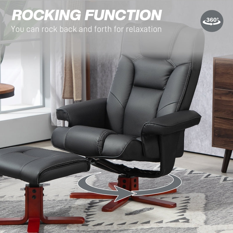 Faux Leather Manual Recliner and Footstool Set - Black