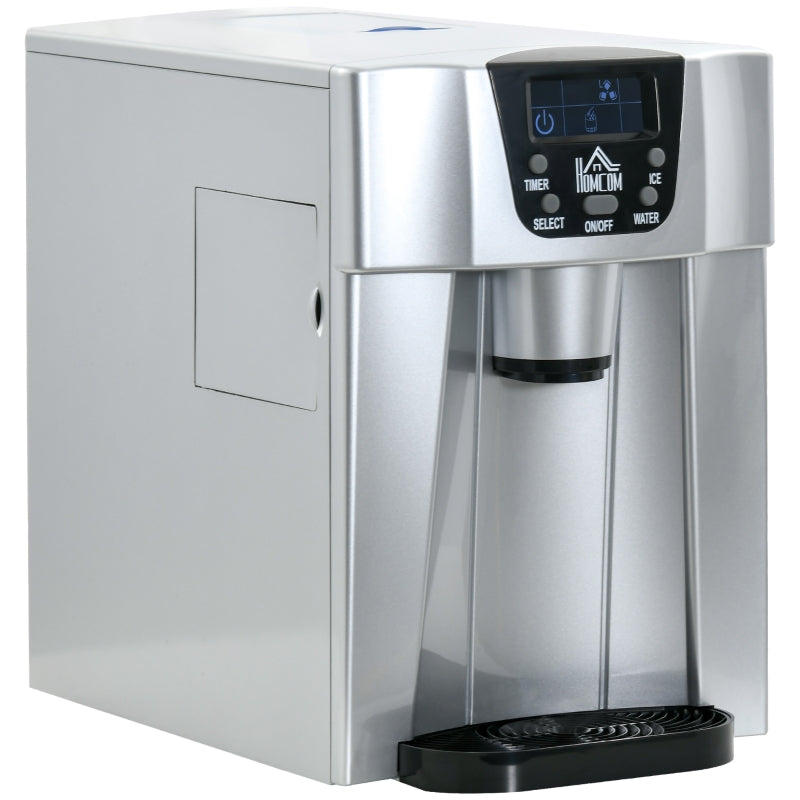 Ice Maker Machine and Water Dispenser, 3L Tank, Adjustable Cube Size, Silver