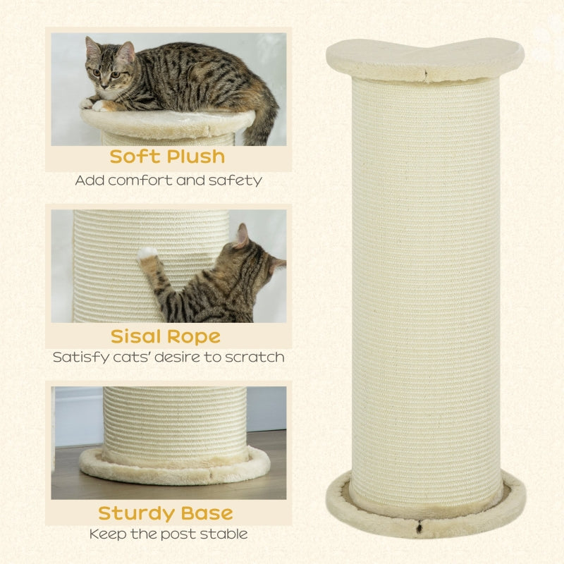 Cat Scratching Post 85cm Tall, Sisal Rope, Soft Plush, Anti Tip - Beige