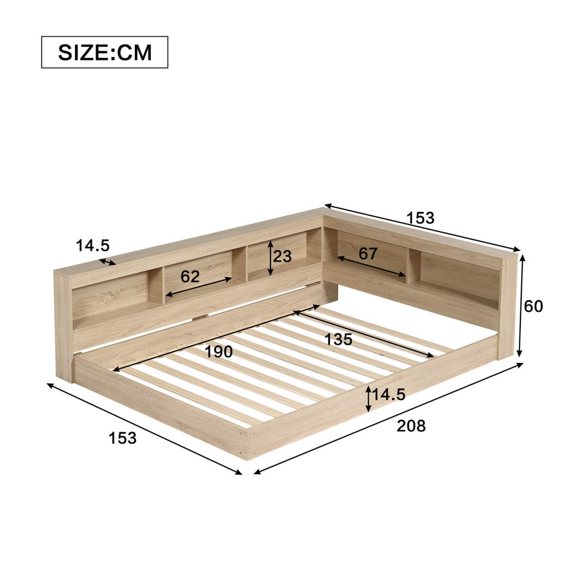 4FT6 Double Storage Bed – White Oak Bed Frame with Ample Storage