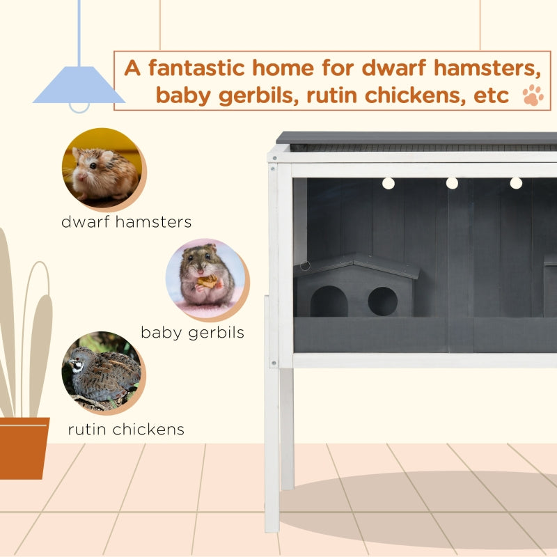 Hamster Cage, Dwarf Hamsters Gerbils Rutin Chicken with Shelf Two Huts, Grey