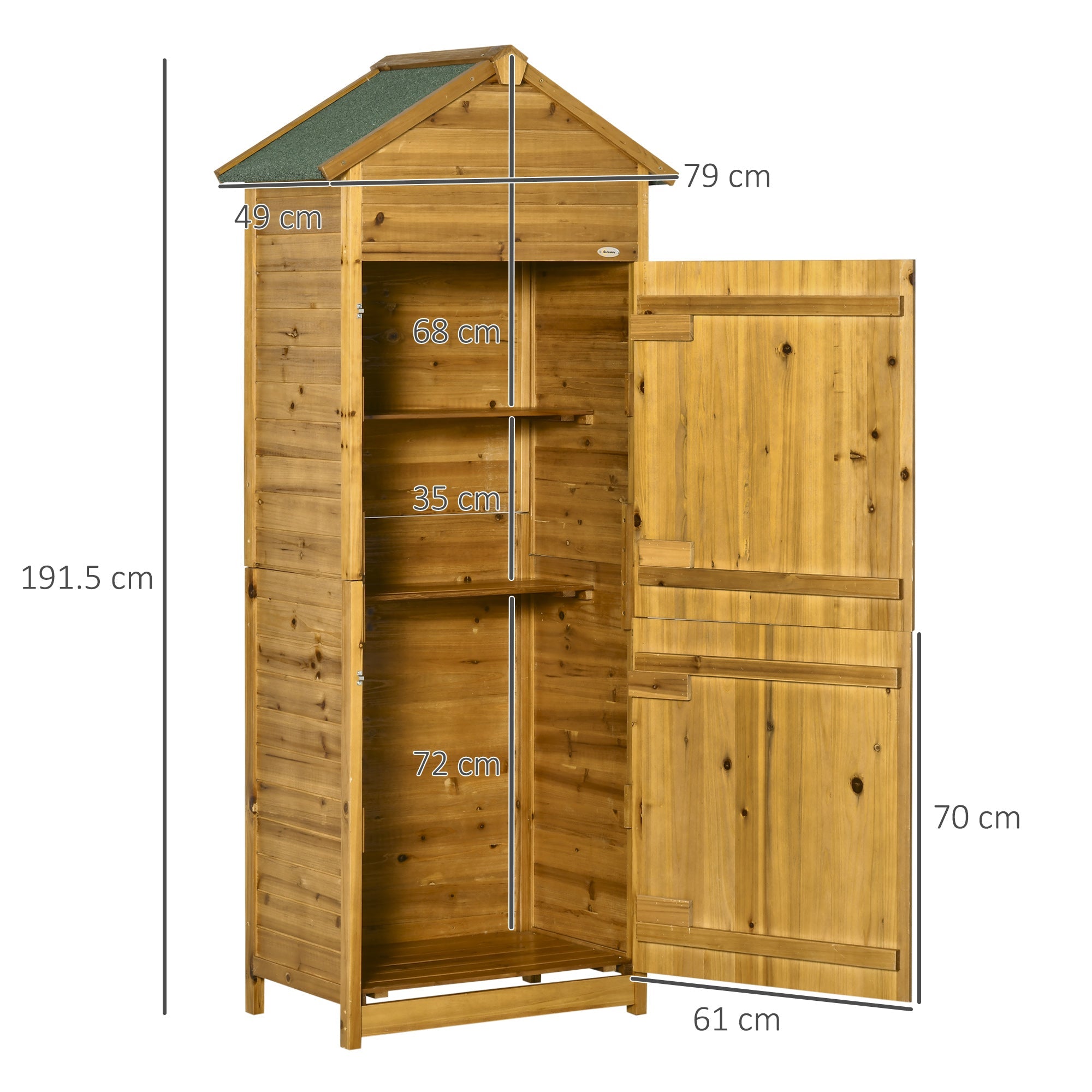 Wooden Garden Storage Shed, Utility Cabinet with 3 Shelves and 2 Doors, Natural Wood